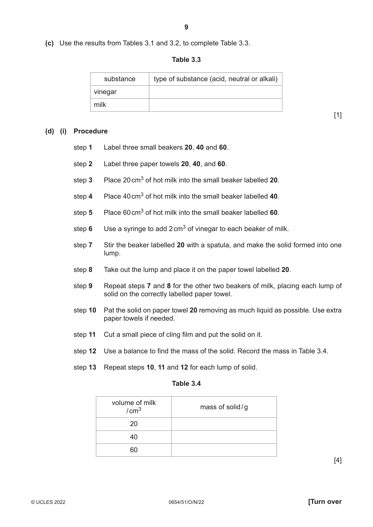 Cambridge IGCSE Sciences - Co-ordinated (Double) 0654 2022 Oct/Nov Paper 5 · Variant 1 question paper, page 9 of 20