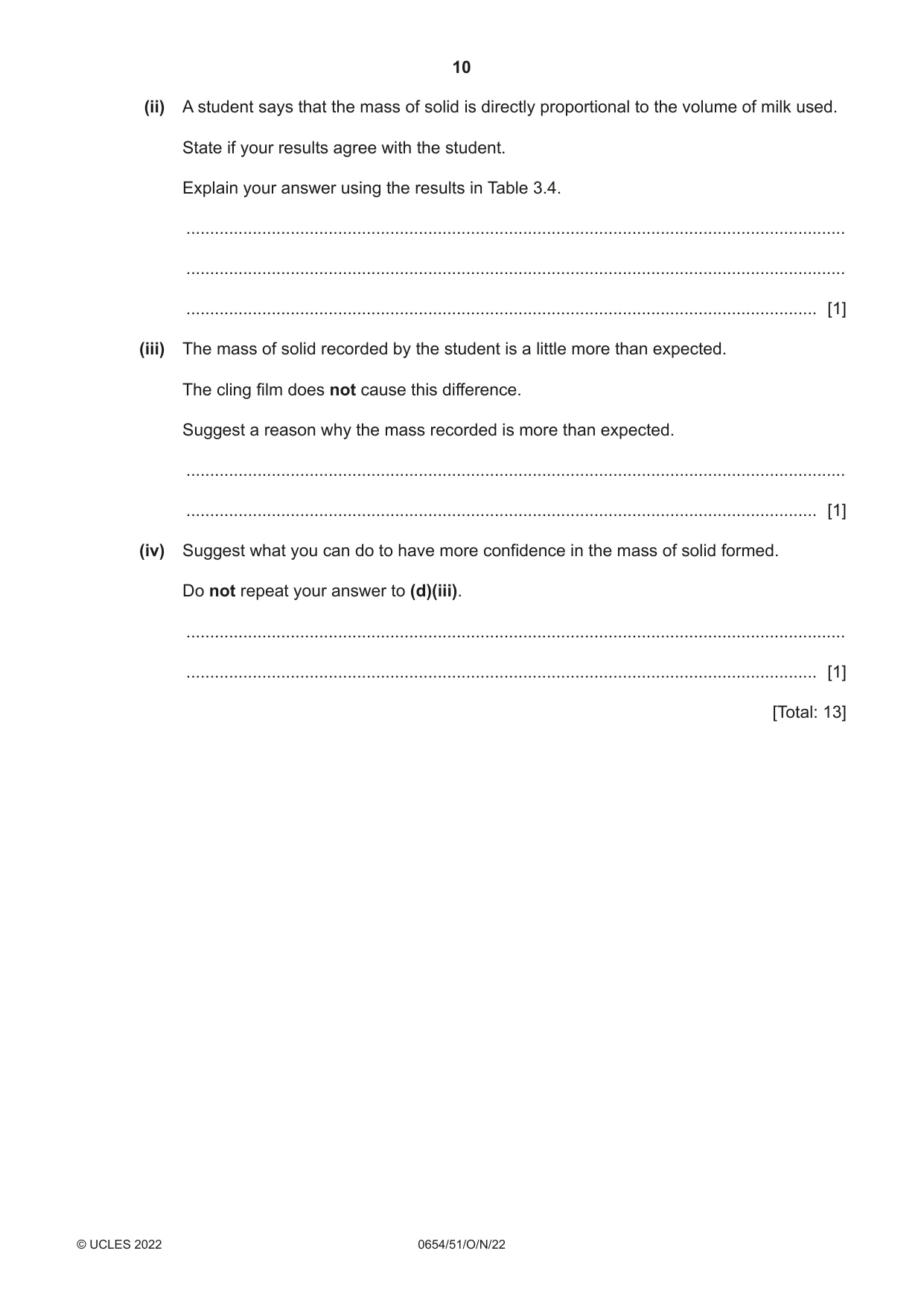 Cambridge IGCSE Sciences - Co-ordinated (Double) 0654 2022 Oct/Nov Paper 5 · Variant 1 question paper, page 10 of 20