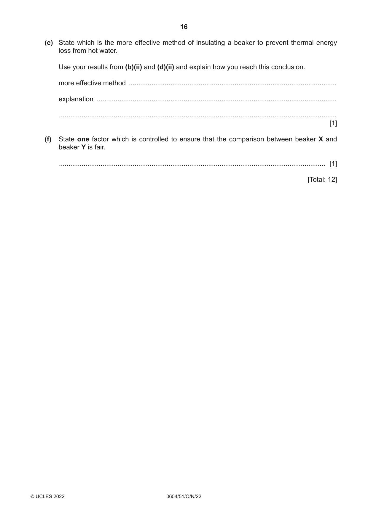 Cambridge IGCSE Sciences - Co-ordinated (Double) 0654 2022 Oct/Nov Paper 5 · Variant 1 question paper, page 16 of 20