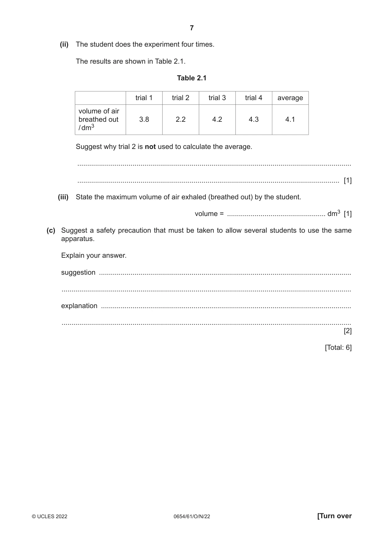 Cambridge IGCSE Sciences - Co-ordinated (Double) 0654 2022 Oct/Nov Paper 6 · Variant 1 question paper, page 7 of 20