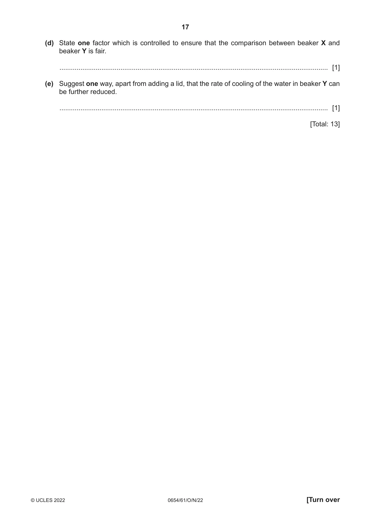 Cambridge IGCSE Sciences - Co-ordinated (Double) 0654 2022 Oct/Nov Paper 6 · Variant 1 question paper, page 17 of 20
