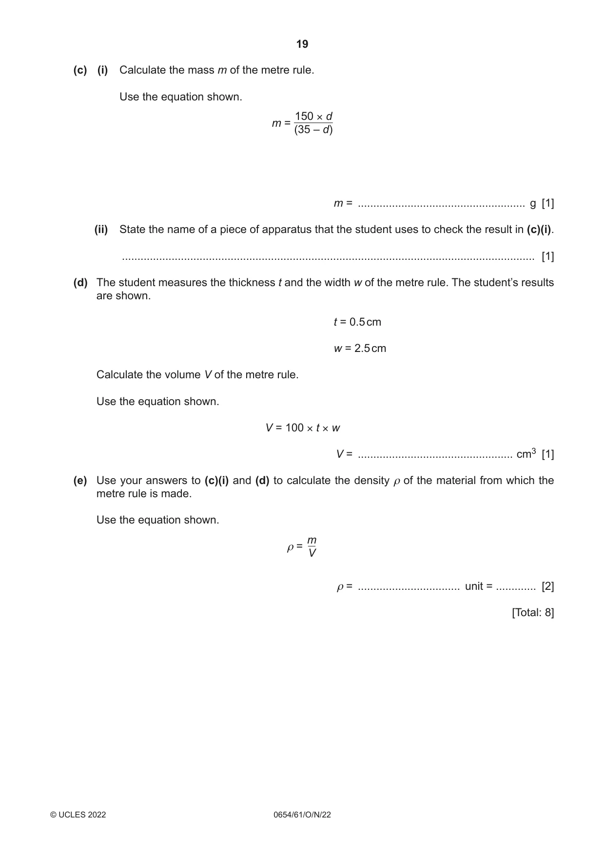 Cambridge IGCSE Sciences - Co-ordinated (Double) 0654 2022 Oct/Nov Paper 6 · Variant 1 question paper, page 19 of 20