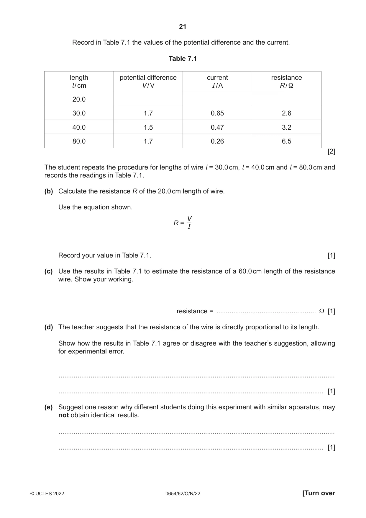 Cambridge IGCSE Sciences - Co-ordinated (Double) 0654 2022 Oct/Nov Paper 6 · Variant 2 question paper, page 21 of 24