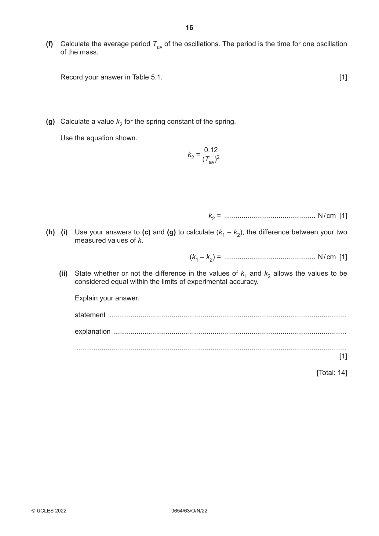 Cambridge IGCSE Sciences - Co-ordinated (Double) 0654 2022 Oct/Nov Paper 6 · Variant 3 question paper, page 16 of 20