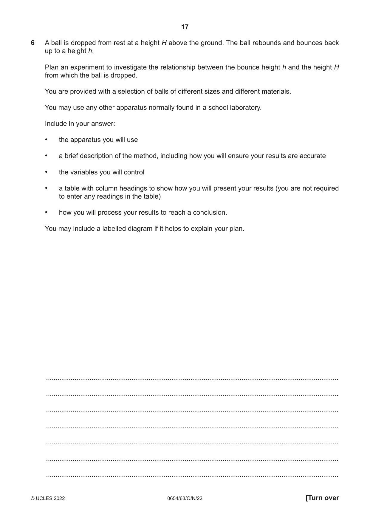 Cambridge IGCSE Sciences - Co-ordinated (Double) 0654 2022 Oct/Nov Paper 6 · Variant 3 question paper, page 17 of 20