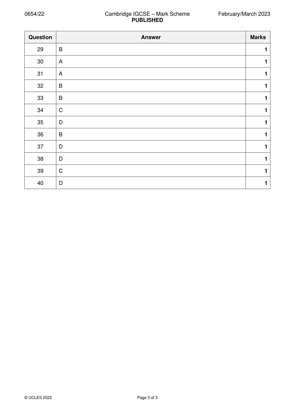 Mark scheme, page 3 of 3