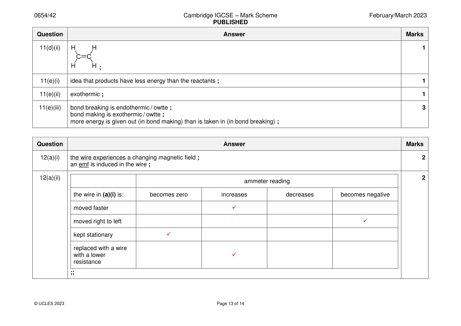 Mark scheme, page 13 of 14