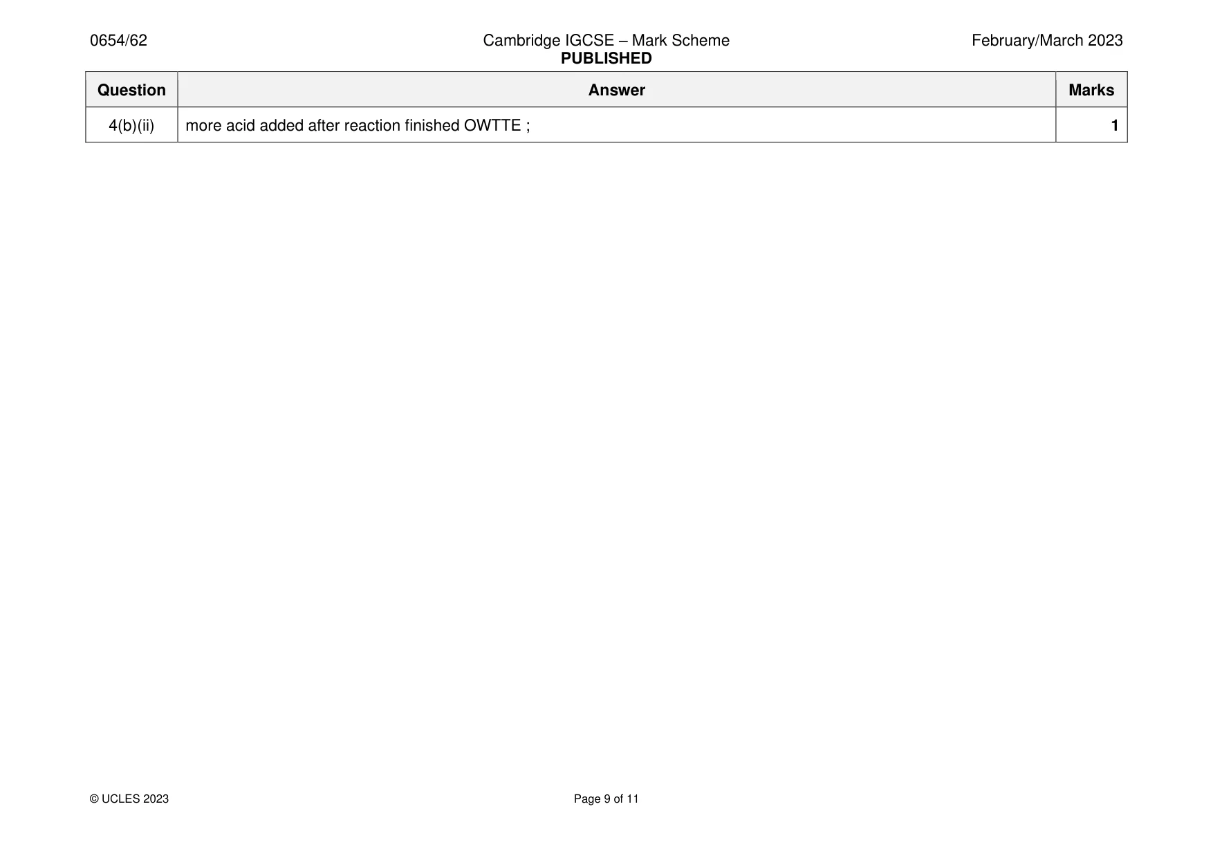 Mark scheme, page 9 of 11