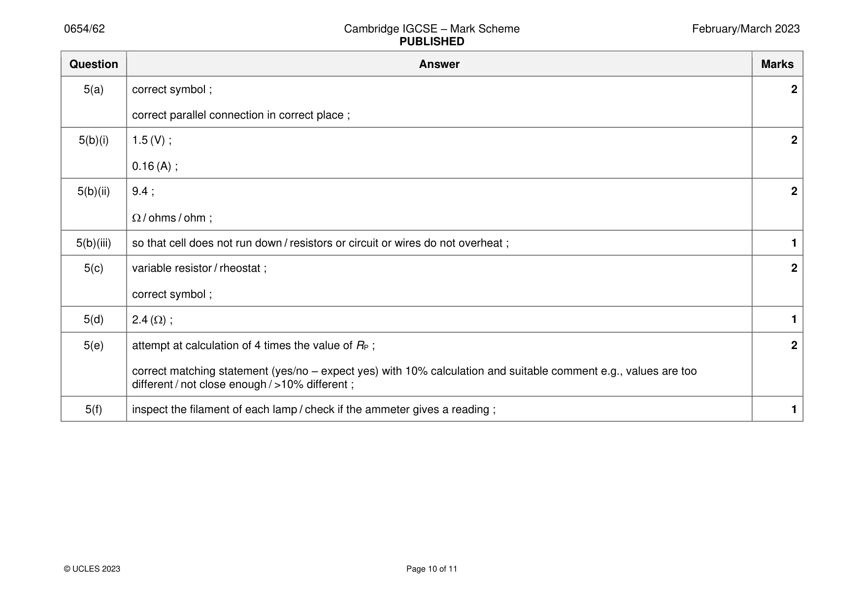 Mark scheme, page 10 of 11