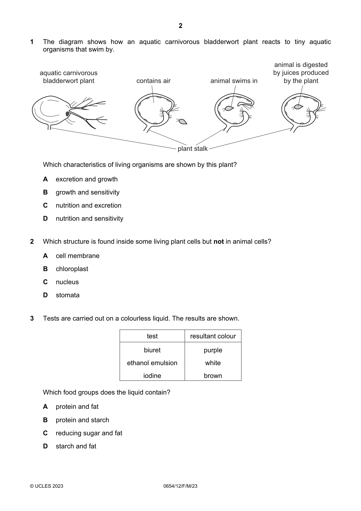 Cambridge IGCSE Sciences - Co-ordinated (Double) 0654 2023 Feb/March Paper 1 · Variant 2 question paper, page 2 of 20