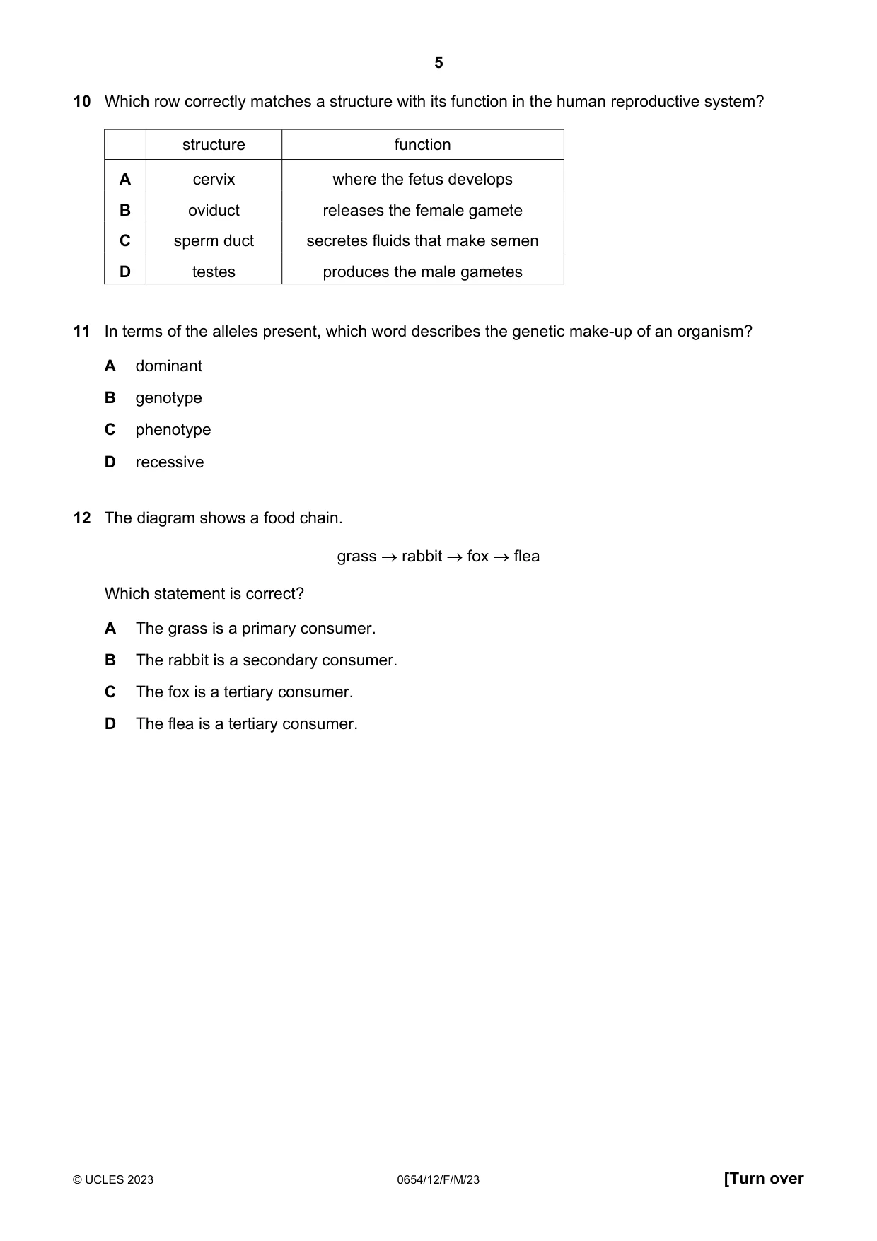 Cambridge IGCSE Sciences - Co-ordinated (Double) 0654 2023 Feb/March Paper 1 · Variant 2 question paper, page 5 of 20
