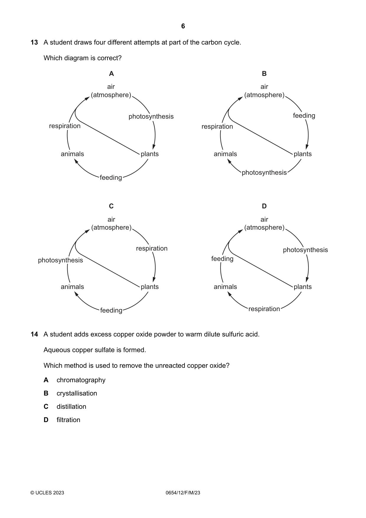 Cambridge IGCSE Sciences - Co-ordinated (Double) 0654 2023 Feb/March Paper 1 · Variant 2 question paper, page 6 of 20