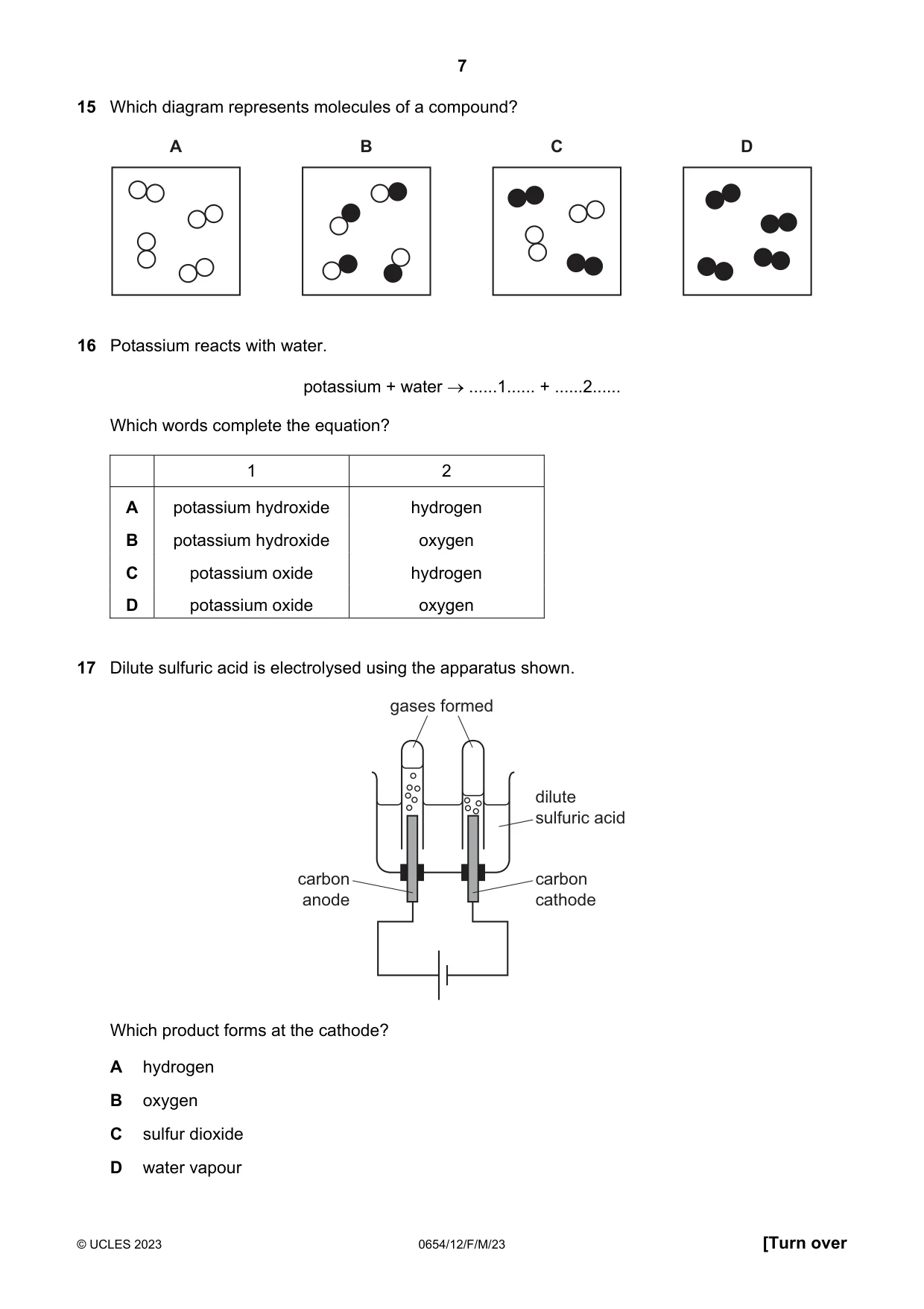 Cambridge IGCSE Sciences - Co-ordinated (Double) 0654 2023 Feb/March Paper 1 · Variant 2 question paper, page 7 of 20
