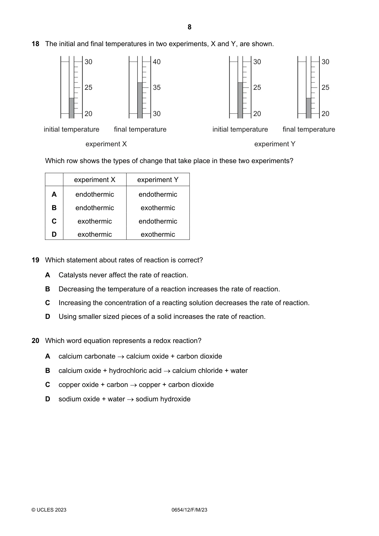 Cambridge IGCSE Sciences - Co-ordinated (Double) 0654 2023 Feb/March Paper 1 · Variant 2 question paper, page 8 of 20