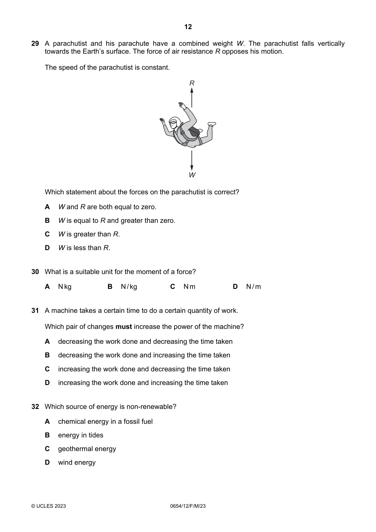 Cambridge IGCSE Sciences - Co-ordinated (Double) 0654 2023 Feb/March Paper 1 · Variant 2 question paper, page 12 of 20