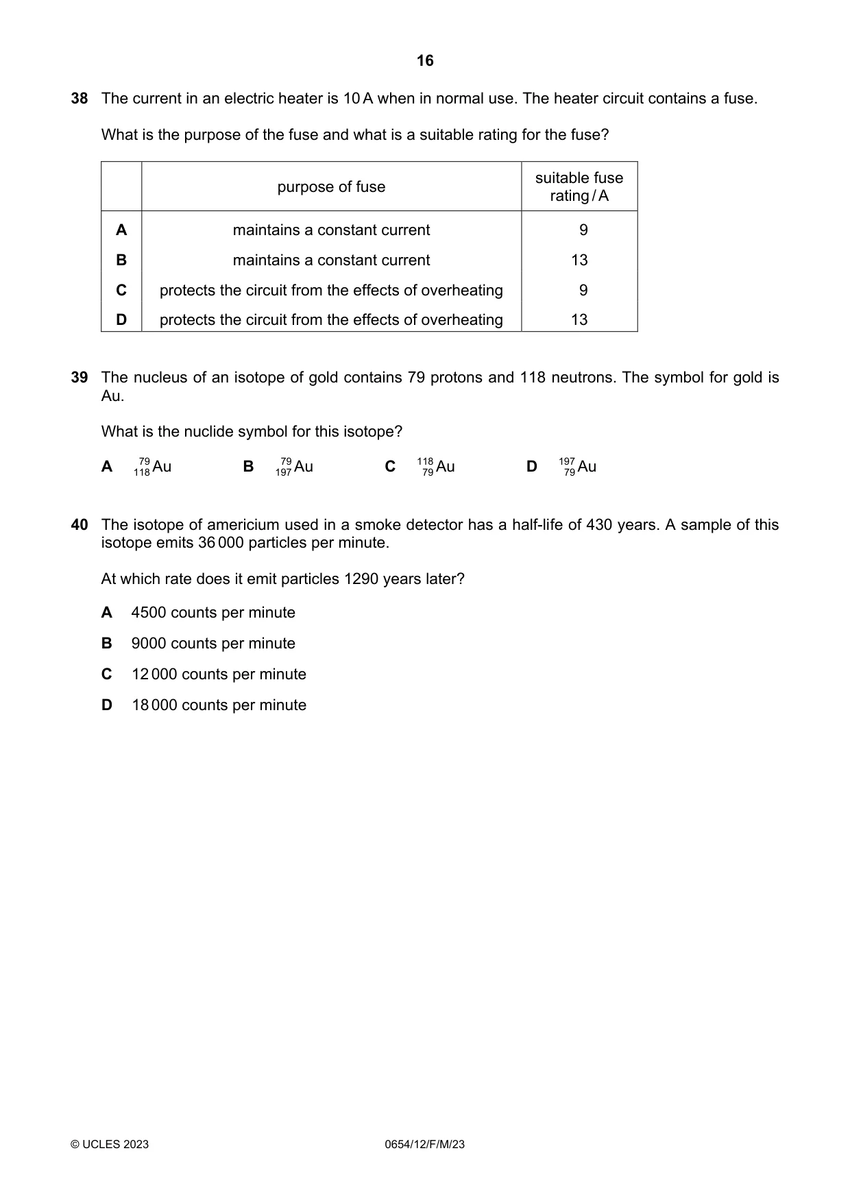 Cambridge IGCSE Sciences - Co-ordinated (Double) 0654 2023 Feb/March Paper 1 · Variant 2 question paper, page 16 of 20