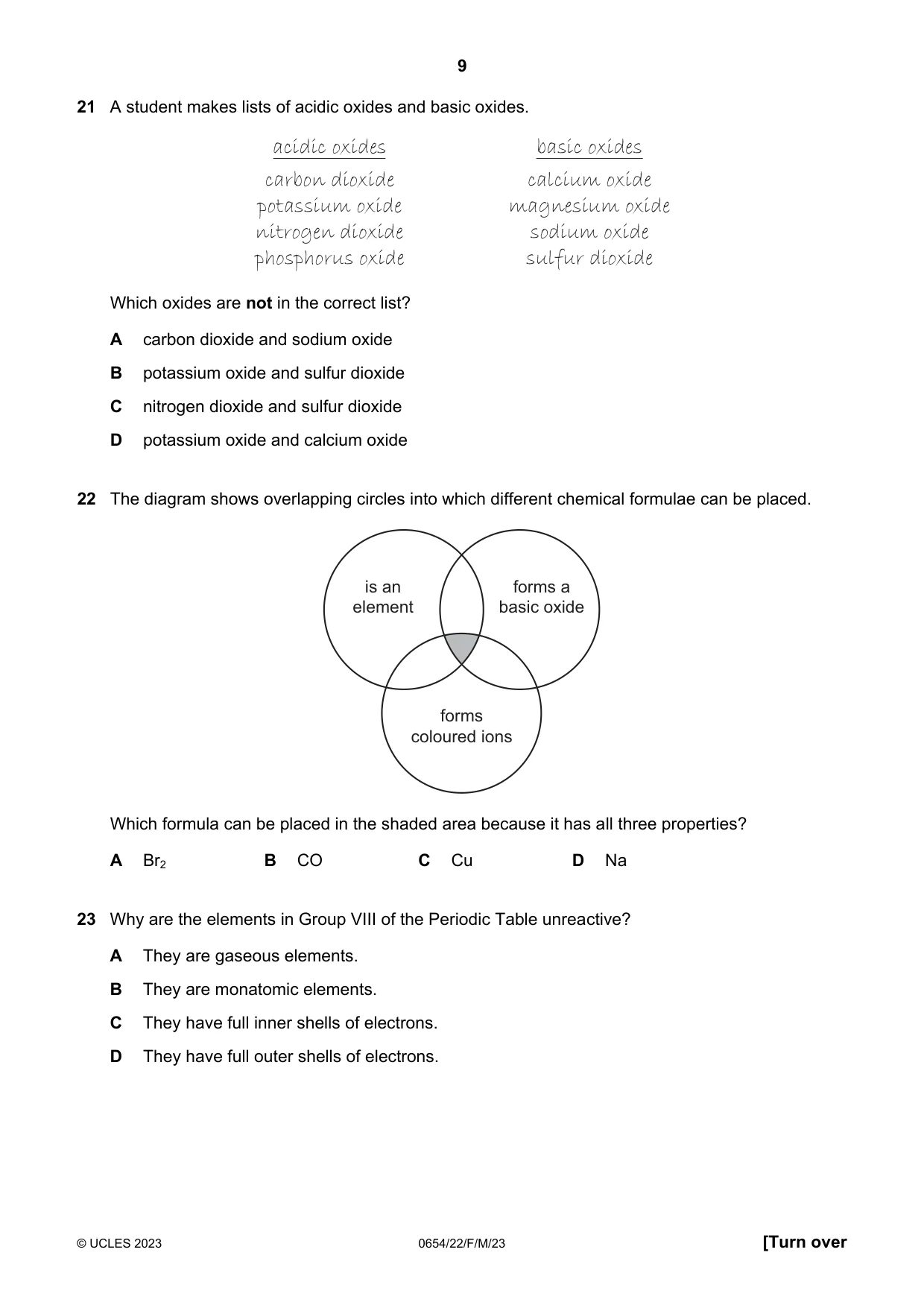 Cambridge IGCSE Sciences - Co-ordinated (Double) 0654 2023 Feb/March Paper 2 · Variant 2 question paper, page 9 of 16