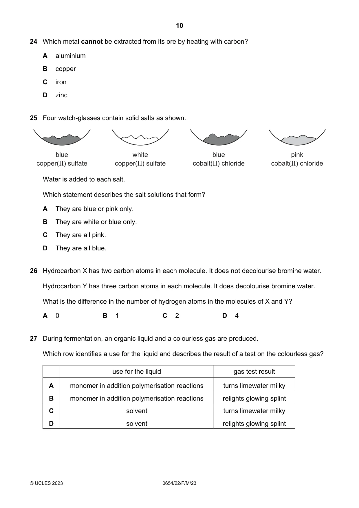 Cambridge IGCSE Sciences - Co-ordinated (Double) 0654 2023 Feb/March Paper 2 · Variant 2 question paper, page 10 of 16