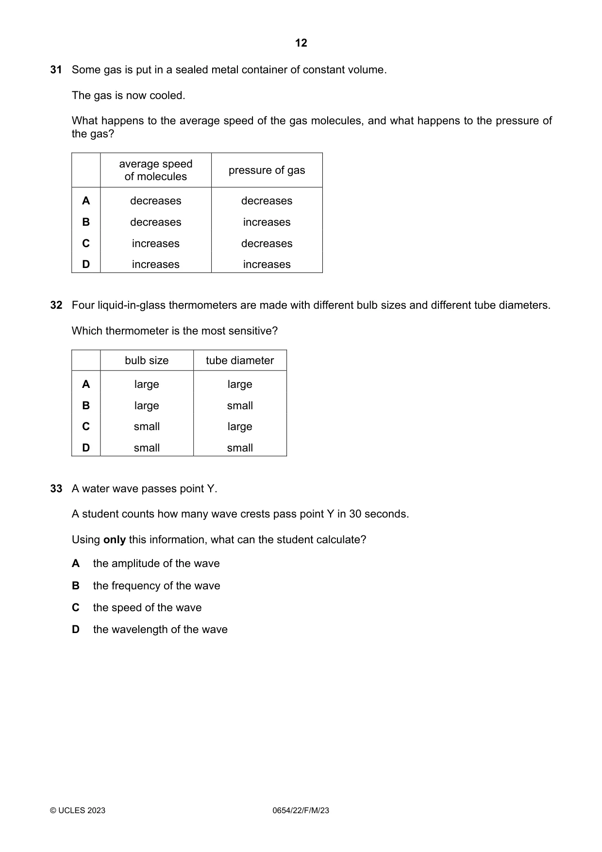 Cambridge IGCSE Sciences - Co-ordinated (Double) 0654 2023 Feb/March Paper 2 · Variant 2 question paper, page 12 of 16
