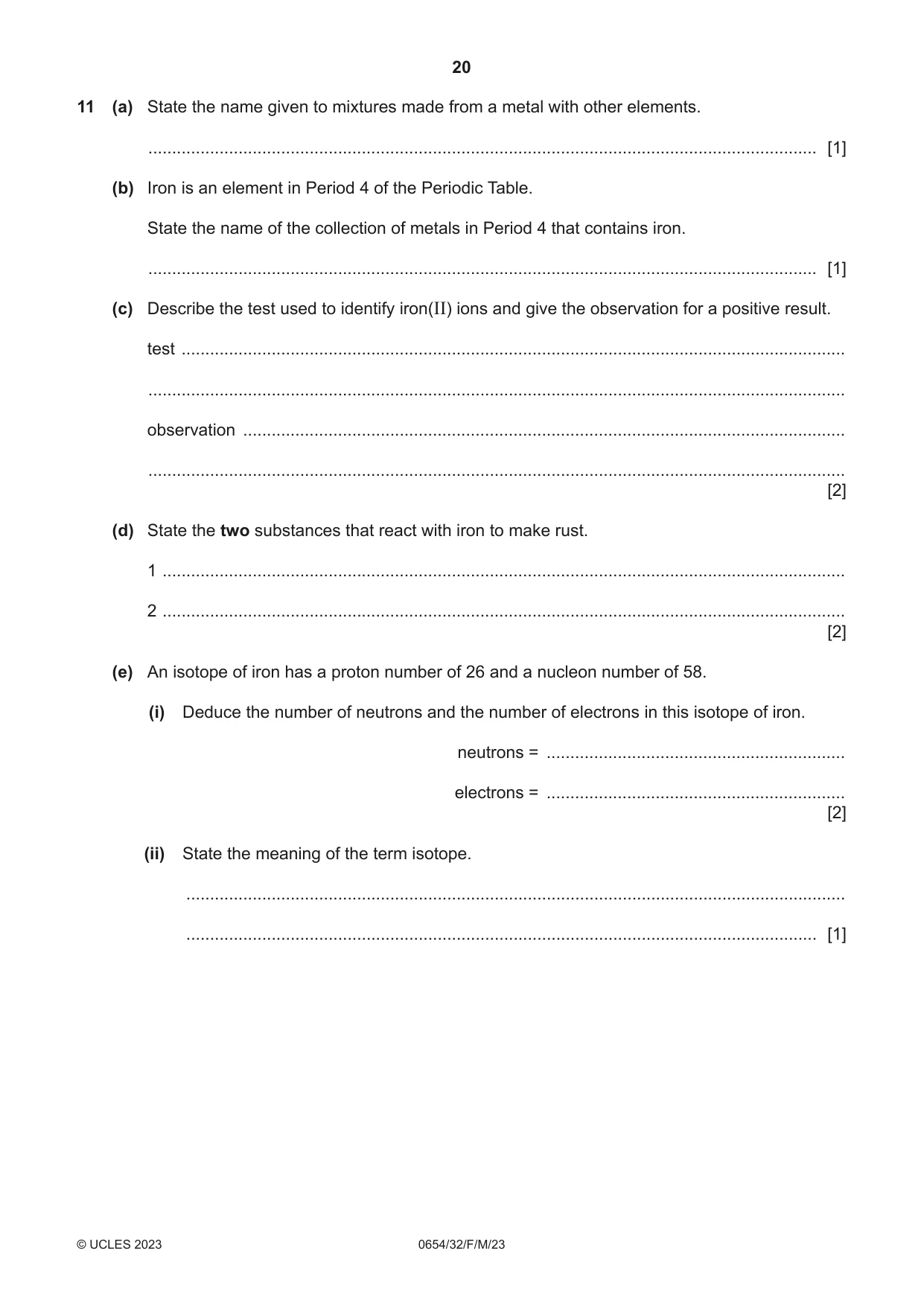 Cambridge IGCSE Sciences - Co-ordinated (Double) 0654 2023 Feb/March Paper 3 · Variant 2 question paper, page 20 of 24