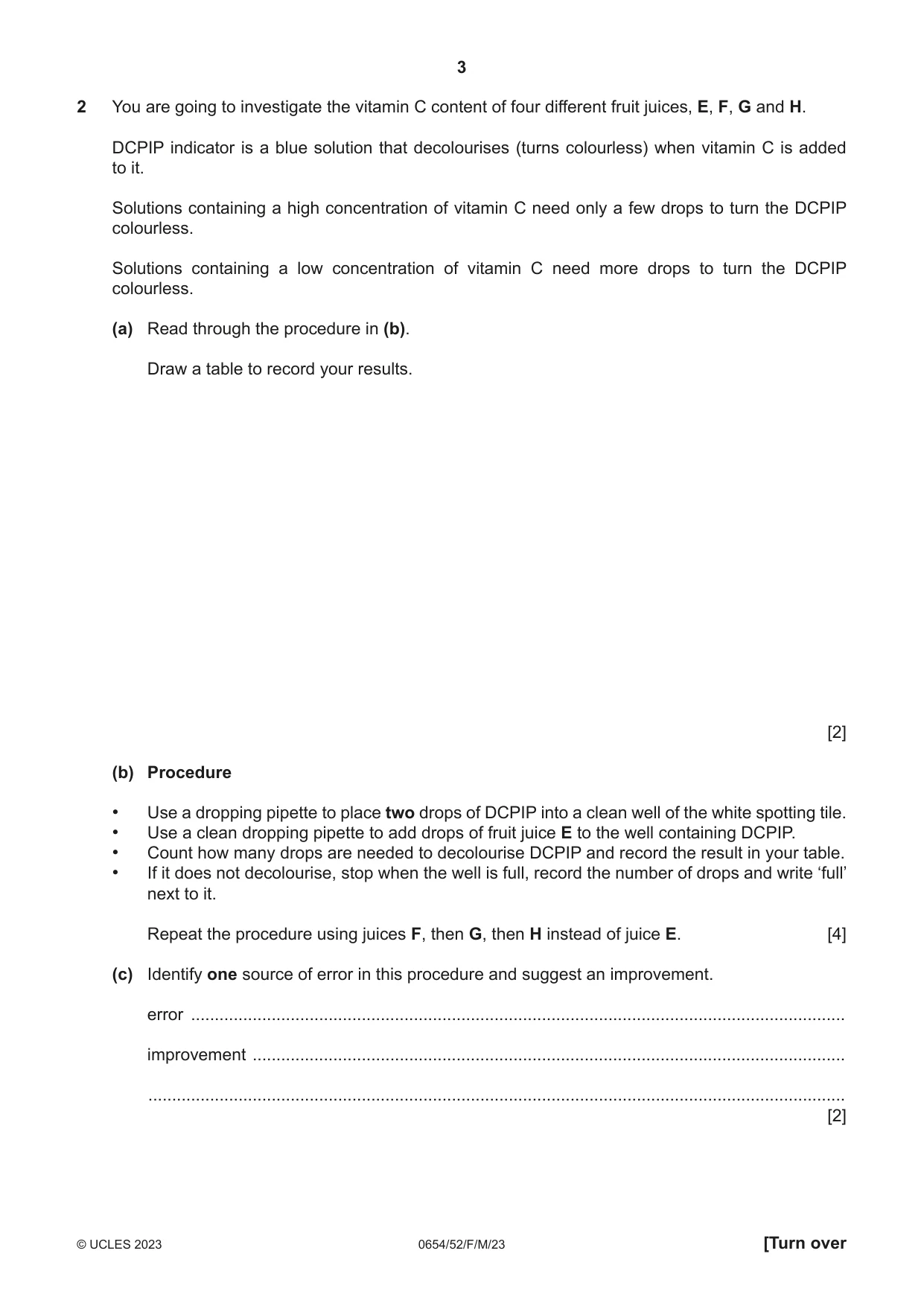 Cambridge IGCSE Sciences - Co-ordinated (Double) 0654 2023 Feb/March Paper 5 · Variant 2 question paper, page 3 of 16