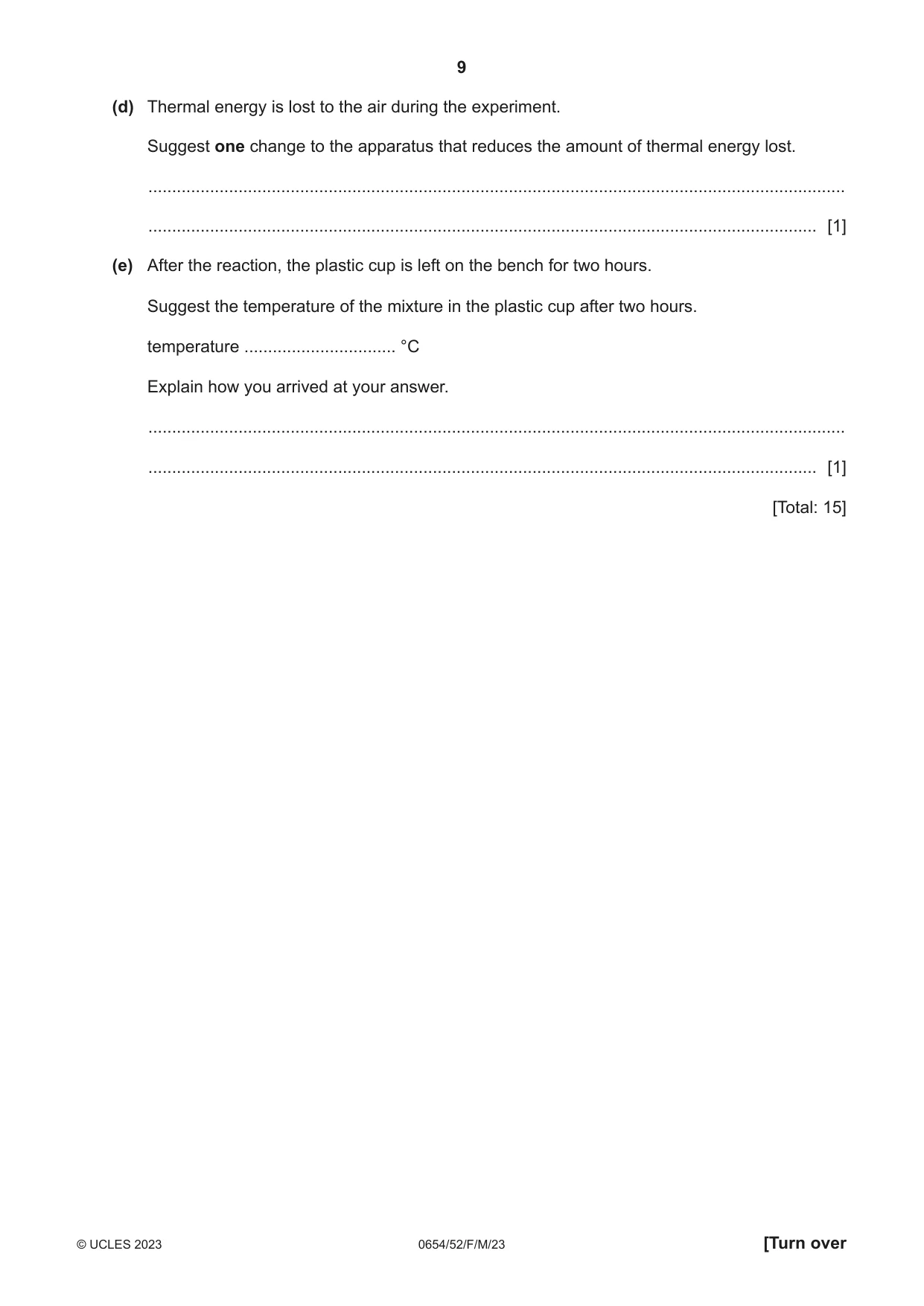 Cambridge IGCSE Sciences - Co-ordinated (Double) 0654 2023 Feb/March Paper 5 · Variant 2 question paper, page 9 of 16