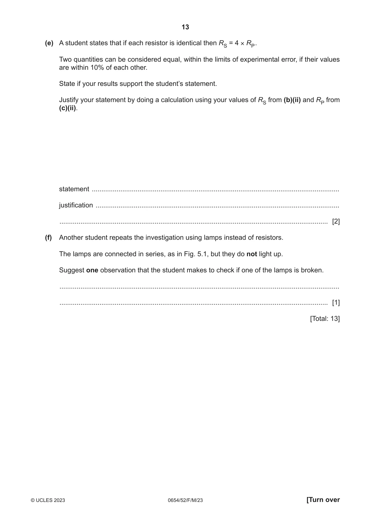 Cambridge IGCSE Sciences - Co-ordinated (Double) 0654 2023 Feb/March Paper 5 · Variant 2 question paper, page 13 of 16