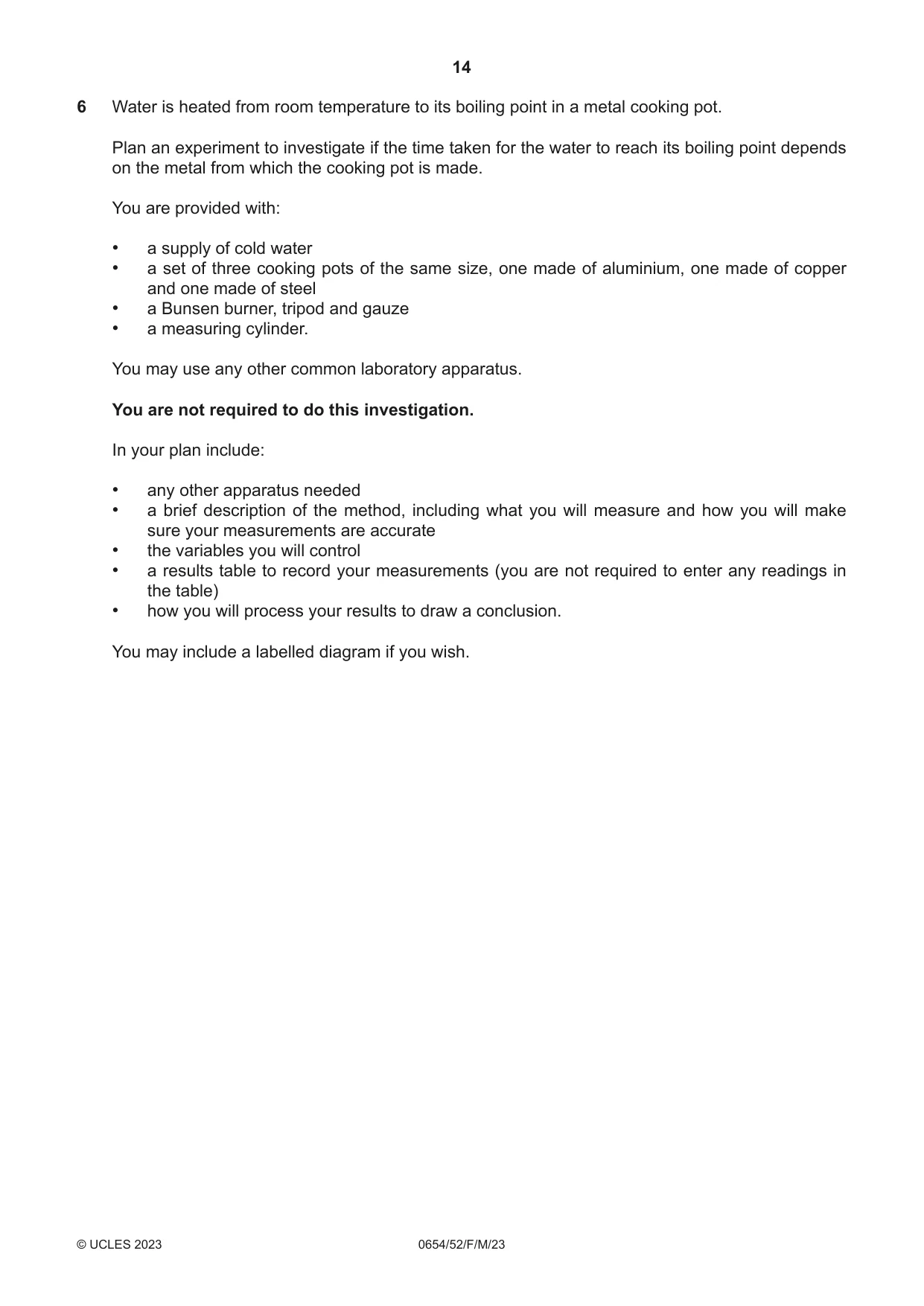 Cambridge IGCSE Sciences - Co-ordinated (Double) 0654 2023 Feb/March Paper 5 · Variant 2 question paper, page 14 of 16