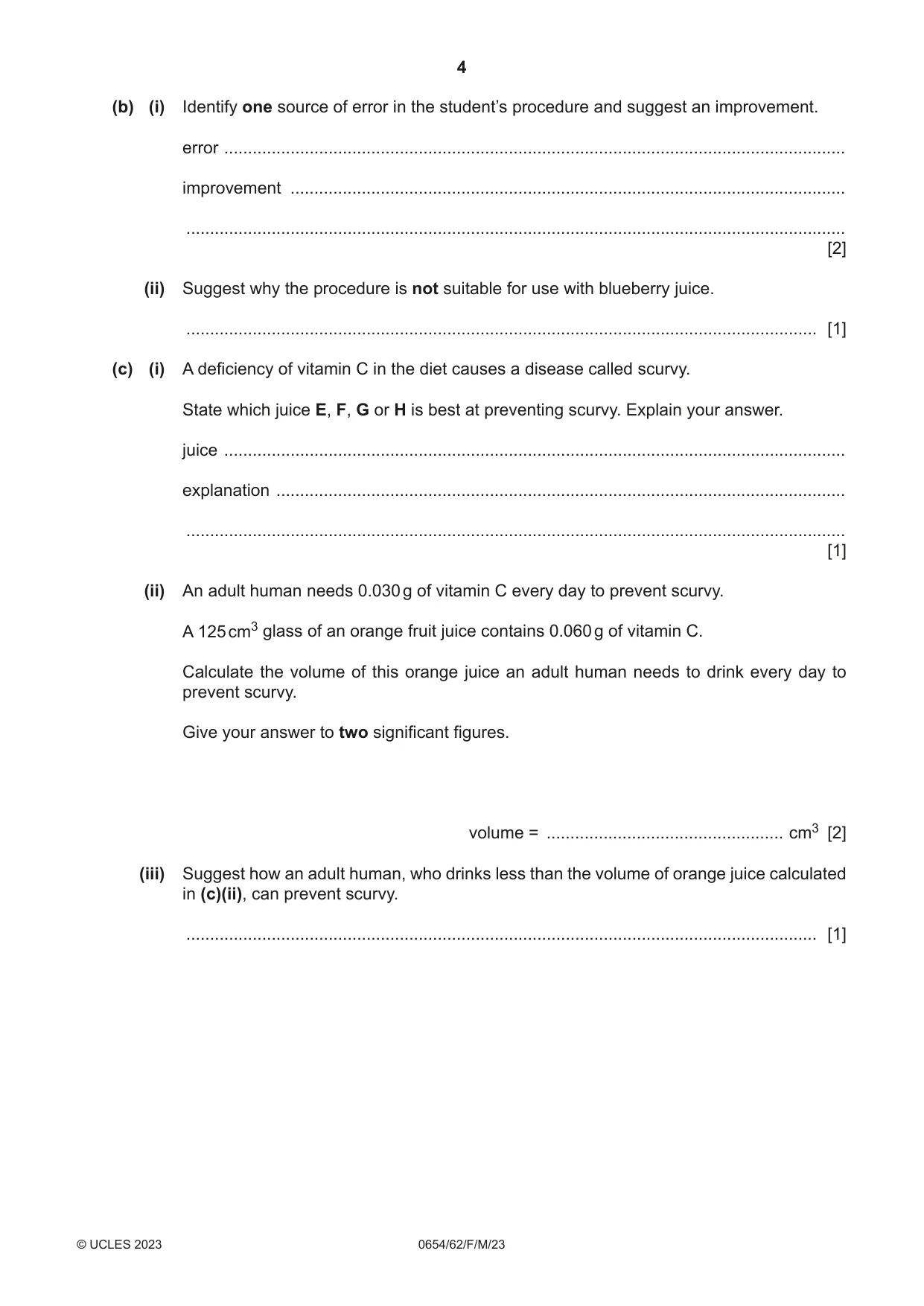 Cambridge IGCSE Sciences - Co-ordinated (Double) 0654 2023 Feb/March Paper 6 · Variant 2 question paper, page 4 of 20