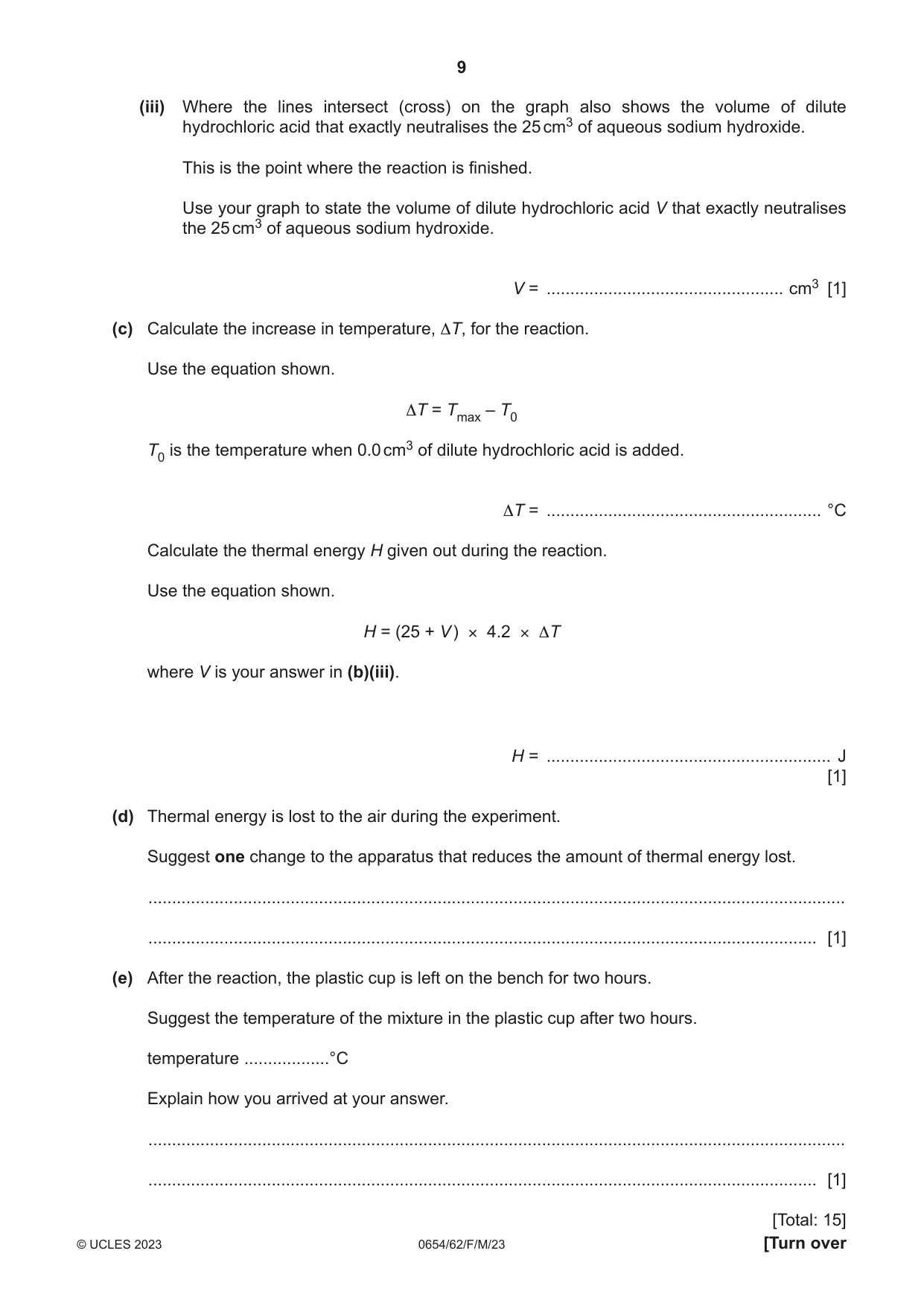 Cambridge IGCSE Sciences - Co-ordinated (Double) 0654 2023 Feb/March Paper 6 · Variant 2 question paper, page 9 of 20
