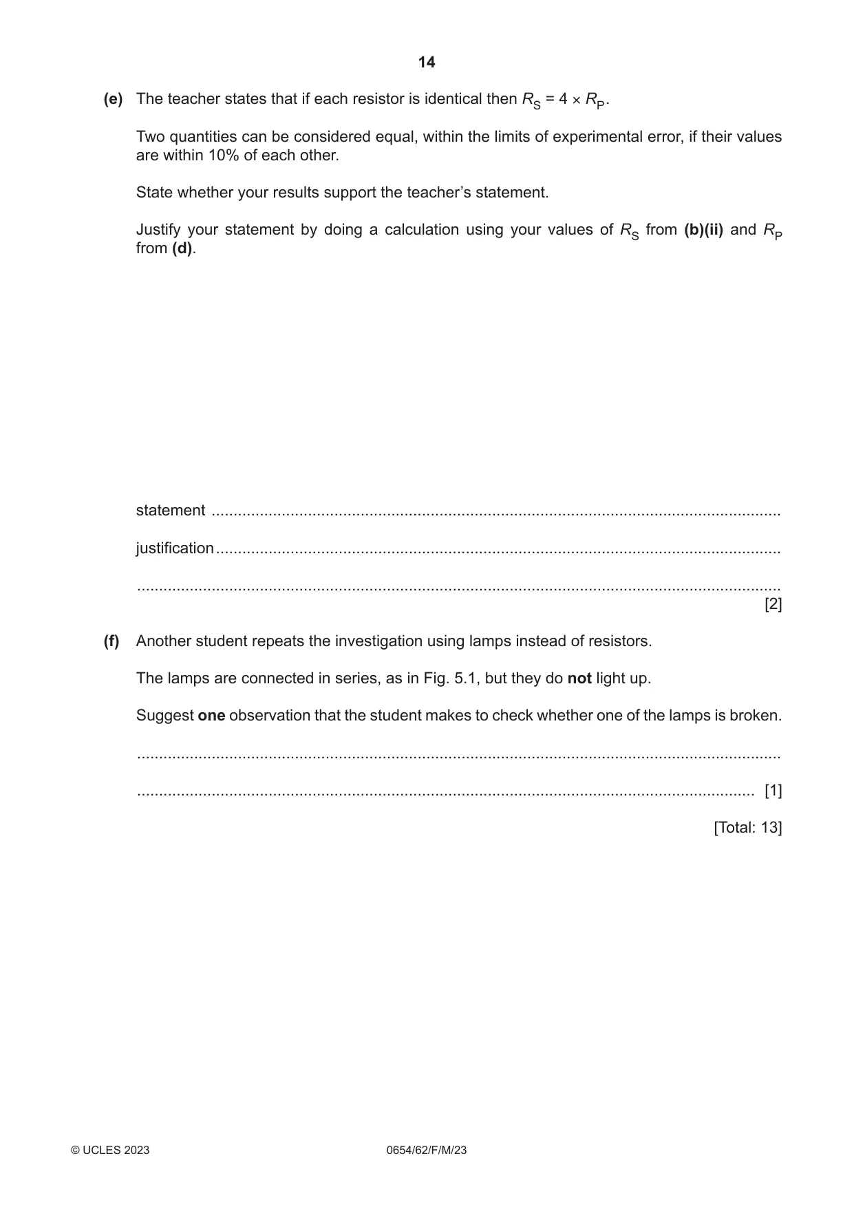 Cambridge IGCSE Sciences - Co-ordinated (Double) 0654 2023 Feb/March Paper 6 · Variant 2 question paper, page 14 of 20