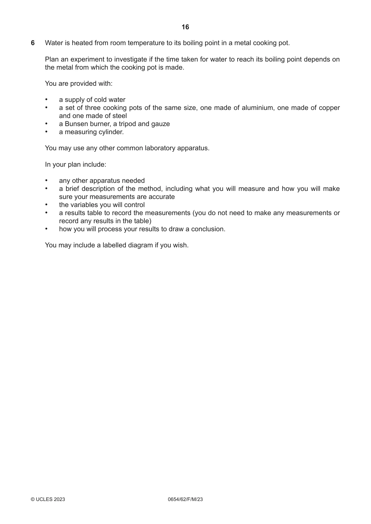 Cambridge IGCSE Sciences - Co-ordinated (Double) 0654 2023 Feb/March Paper 6 · Variant 2 question paper, page 16 of 20