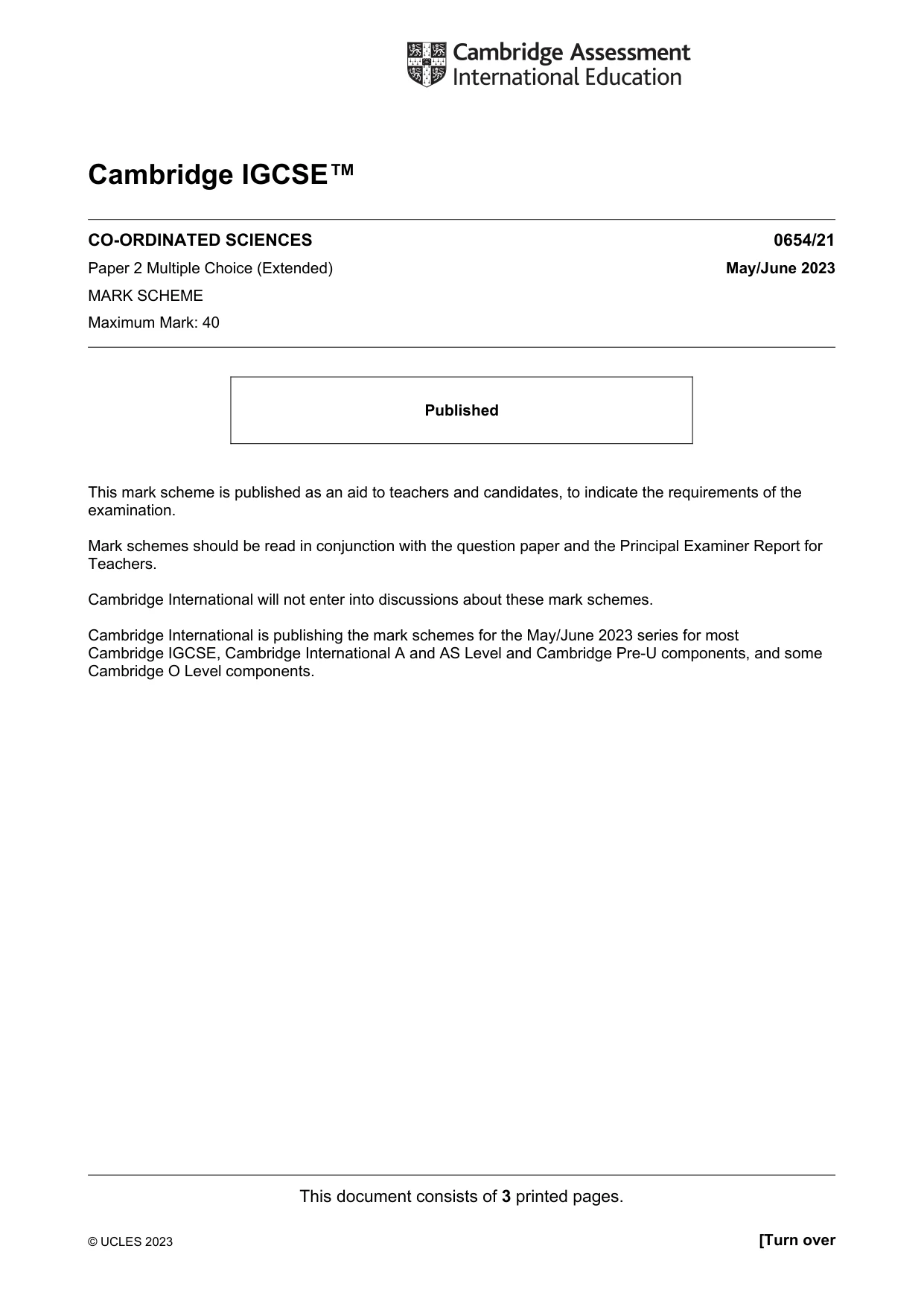 Mark scheme, page 1 of 3