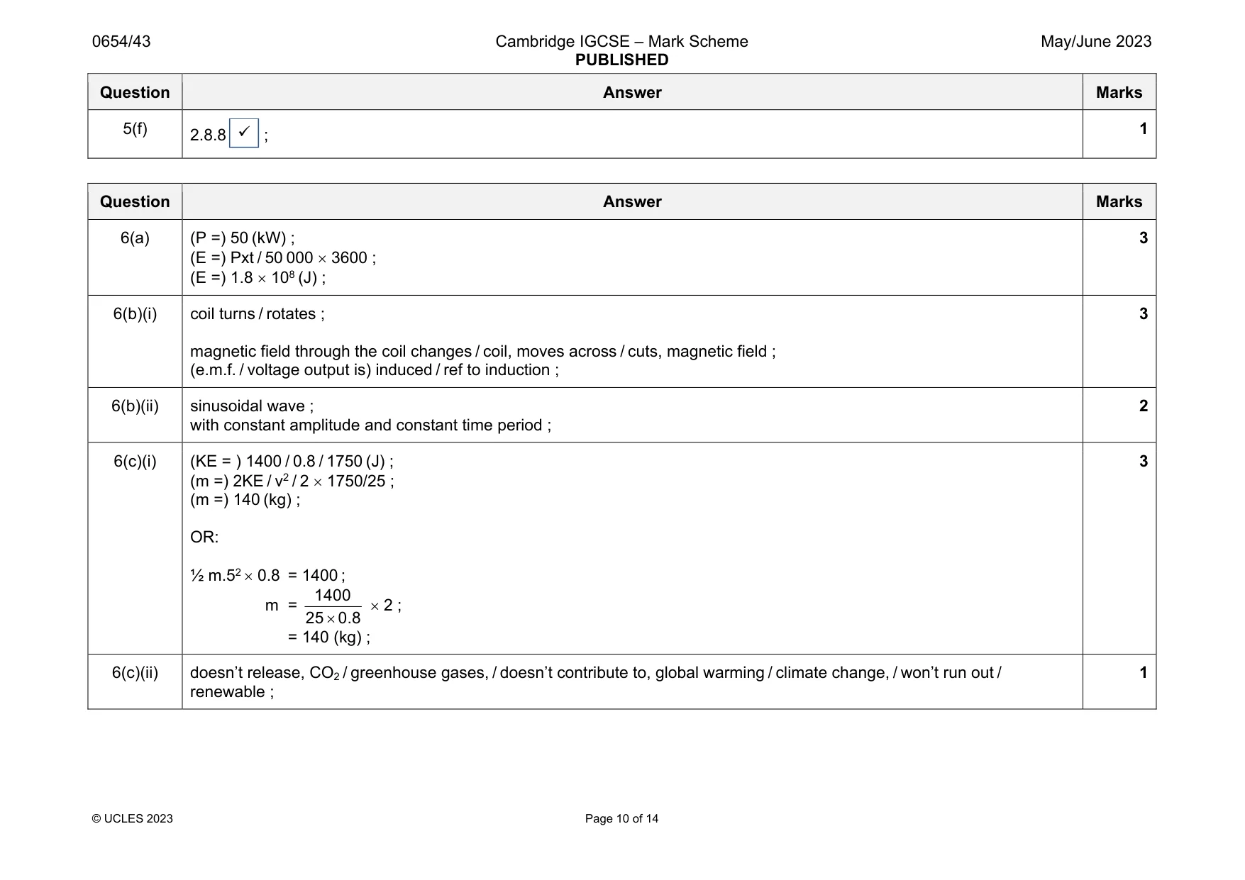 Mark scheme, page 10 of 14