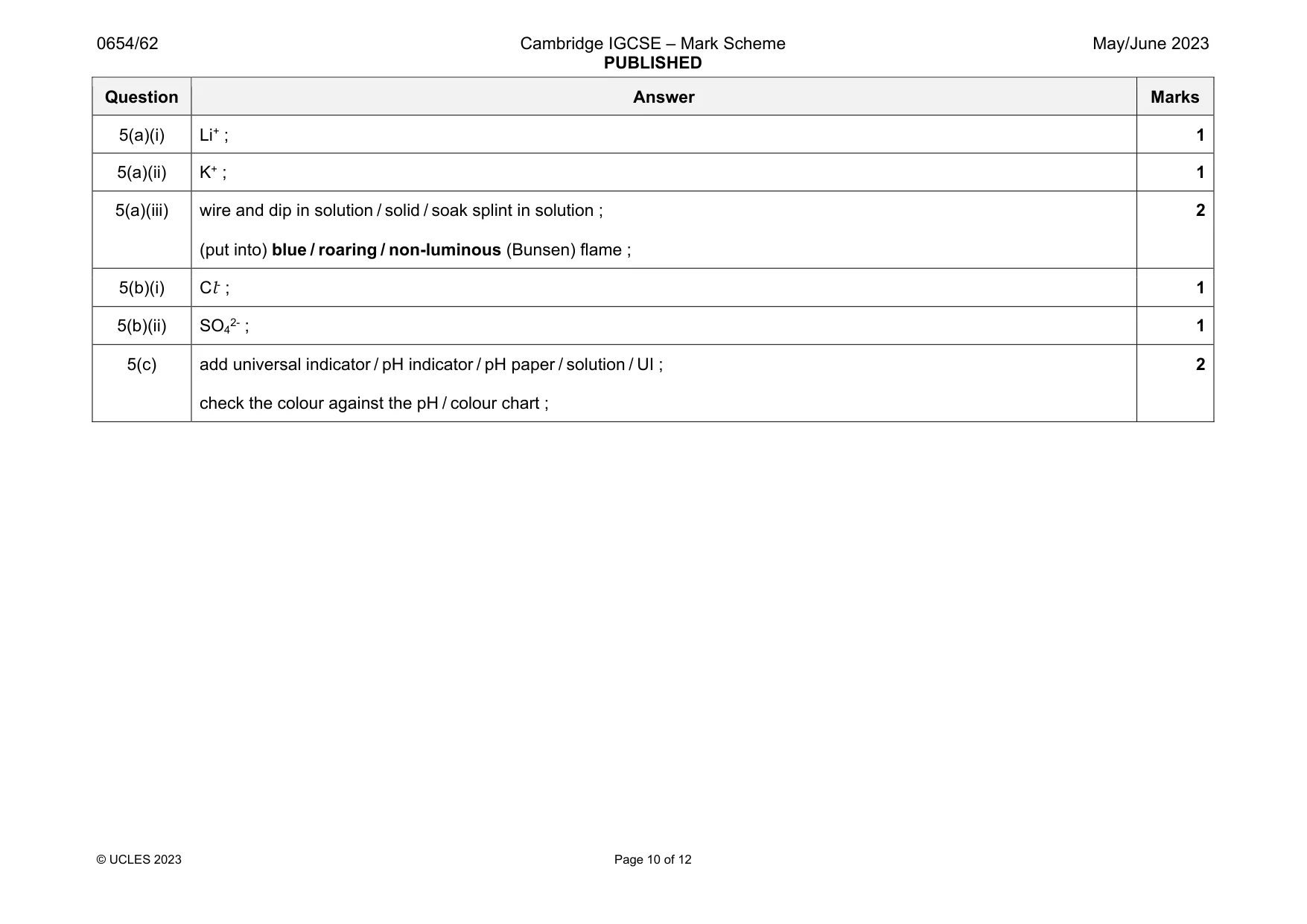 Mark scheme, page 10 of 12
