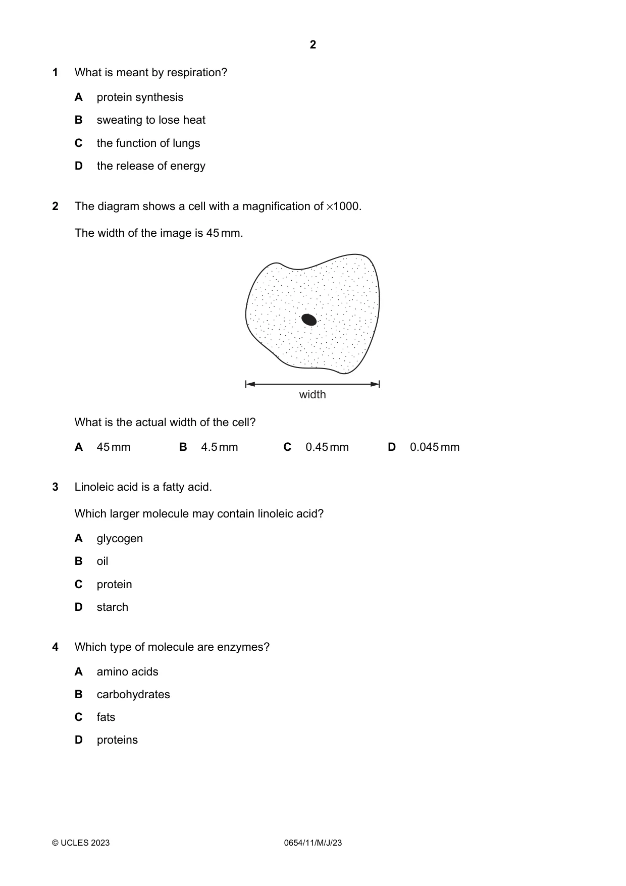 Cambridge IGCSE Sciences - Co-ordinated (Double) 0654 2023 May/June Paper 1 · Variant 1 question paper, page 2 of 16