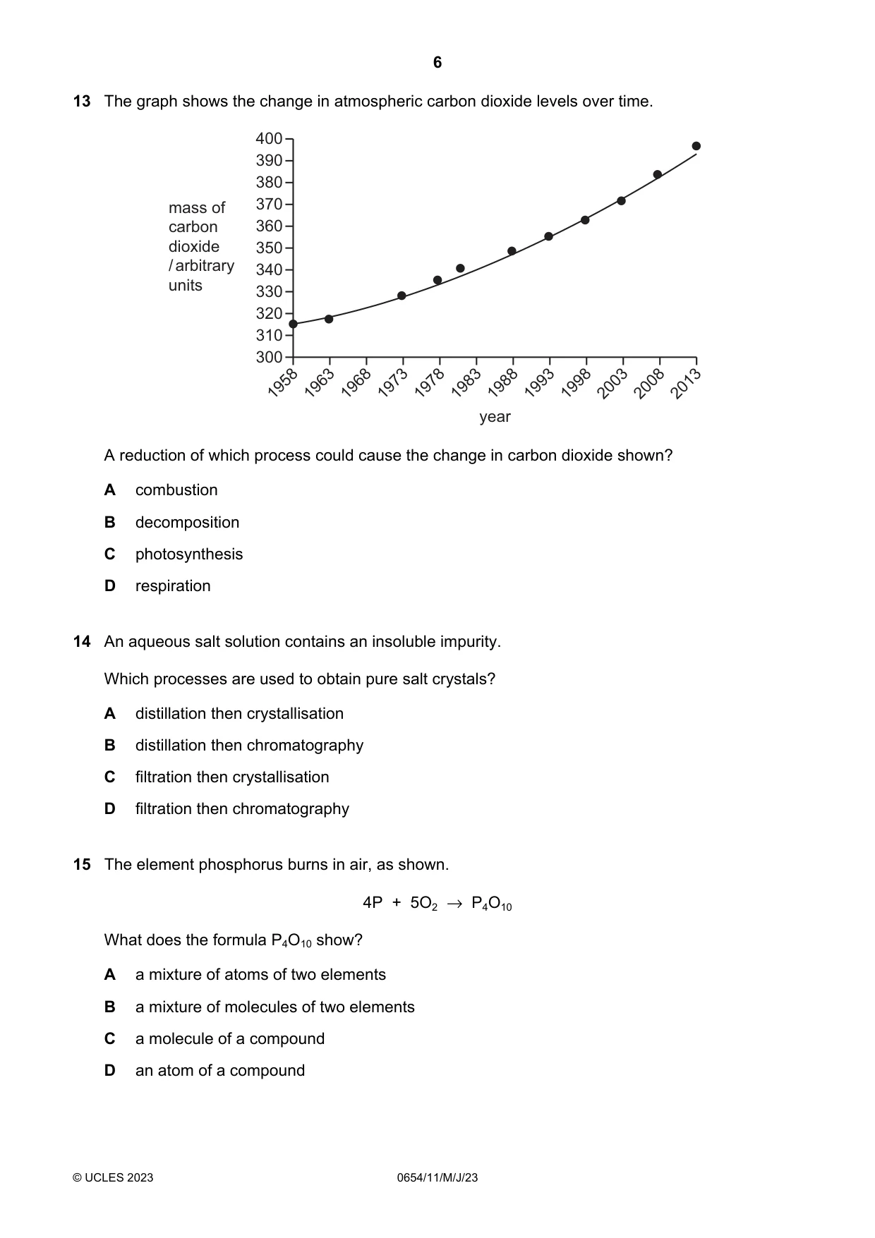 Cambridge IGCSE Sciences - Co-ordinated (Double) 0654 2023 May/June Paper 1 · Variant 1 question paper, page 6 of 16