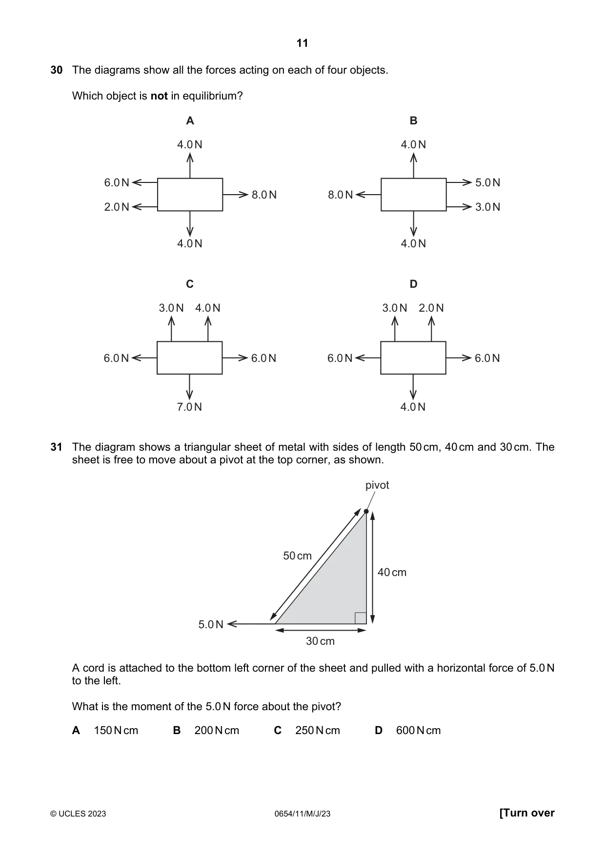Cambridge IGCSE Sciences - Co-ordinated (Double) 0654 2023 May/June Paper 1 · Variant 1 question paper, page 11 of 16