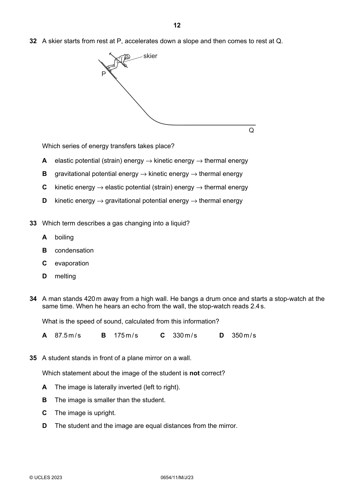 Cambridge IGCSE Sciences - Co-ordinated (Double) 0654 2023 May/June Paper 1 · Variant 1 question paper, page 12 of 16