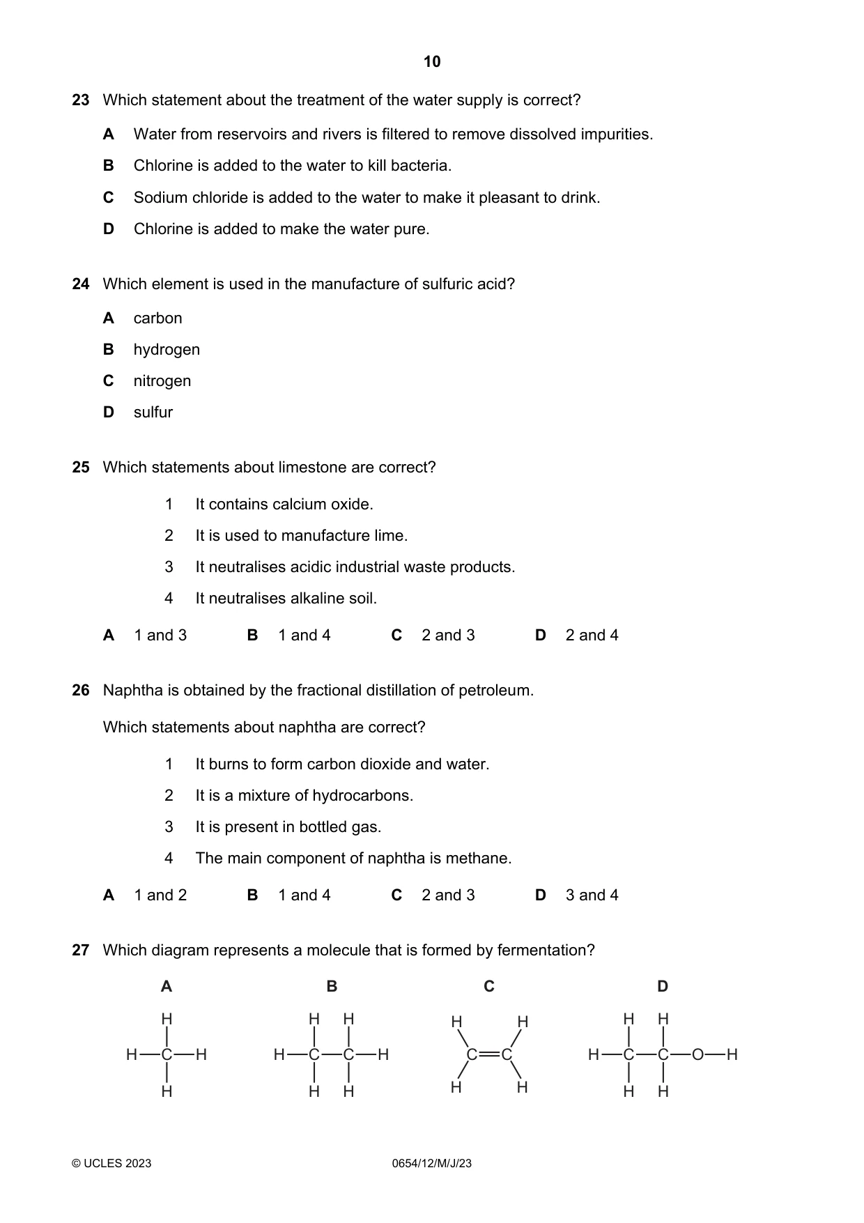 Cambridge IGCSE Sciences - Co-ordinated (Double) 0654 2023 May/June Paper 1 · Variant 2 question paper, page 10 of 16