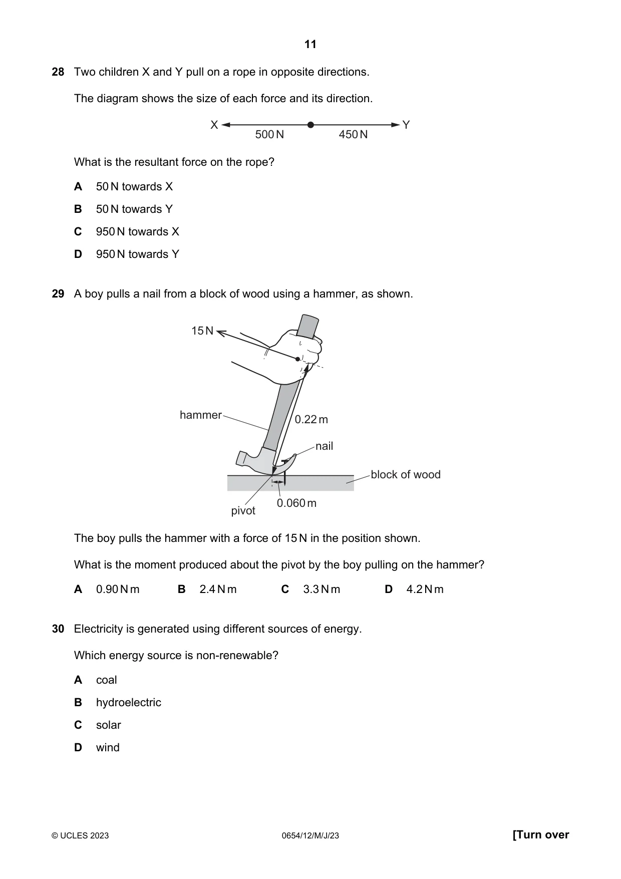 Cambridge IGCSE Sciences - Co-ordinated (Double) 0654 2023 May/June Paper 1 · Variant 2 question paper, page 11 of 16