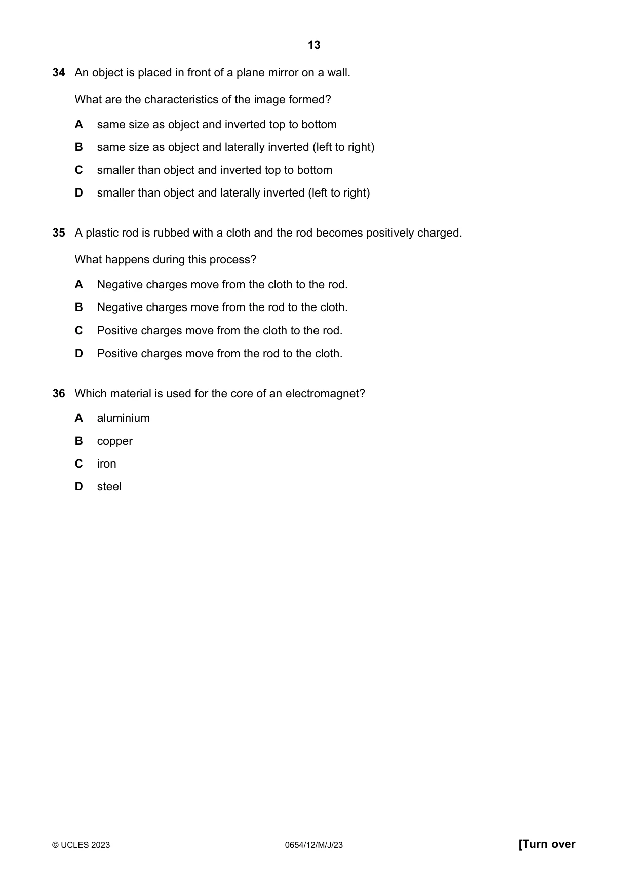 Cambridge IGCSE Sciences - Co-ordinated (Double) 0654 2023 May/June Paper 1 · Variant 2 question paper, page 13 of 16