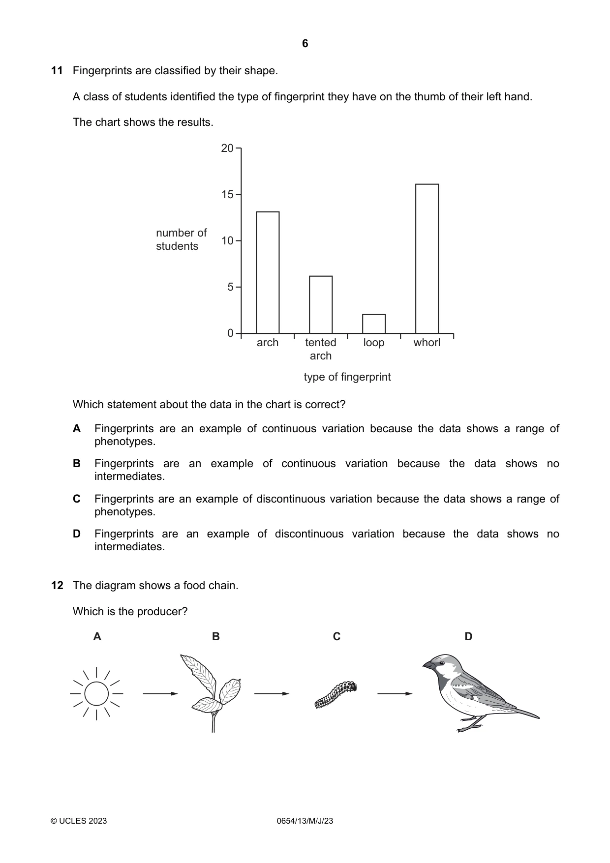 Cambridge IGCSE Sciences - Co-ordinated (Double) 0654 2023 May/June Paper 1 · Variant 3 question paper, page 6 of 16