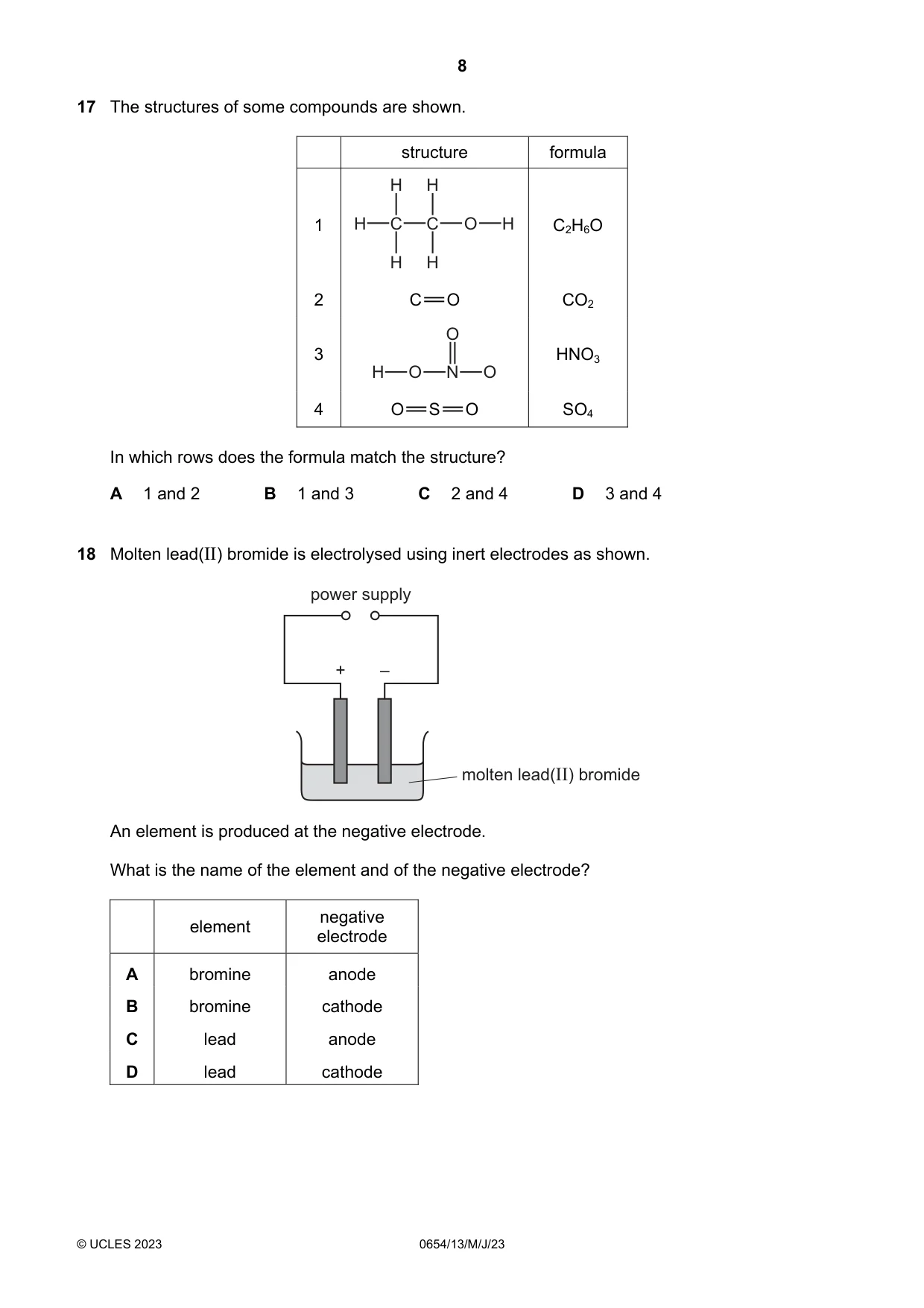 Cambridge IGCSE Sciences - Co-ordinated (Double) 0654 2023 May/June Paper 1 · Variant 3 question paper, page 8 of 16