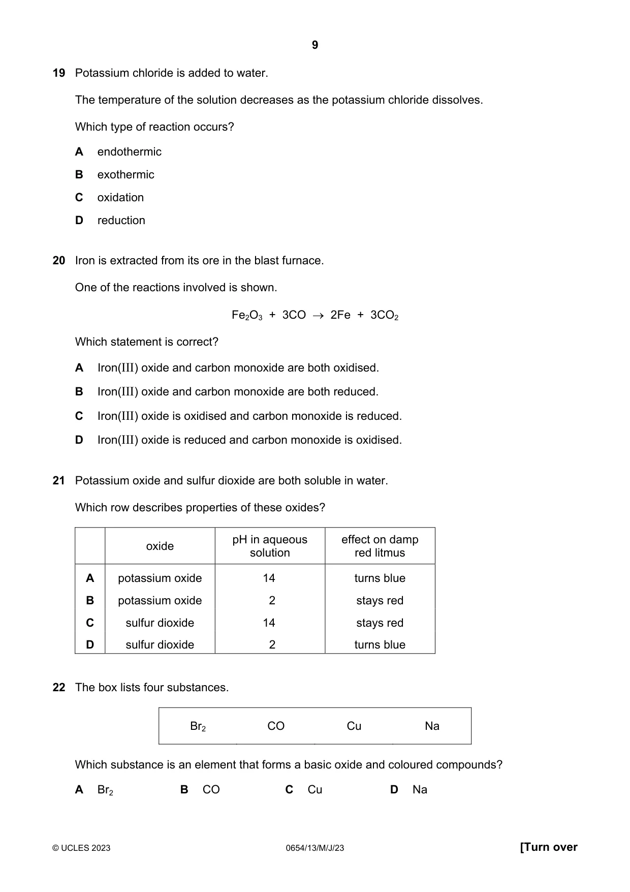 Cambridge IGCSE Sciences - Co-ordinated (Double) 0654 2023 May/June Paper 1 · Variant 3 question paper, page 9 of 16
