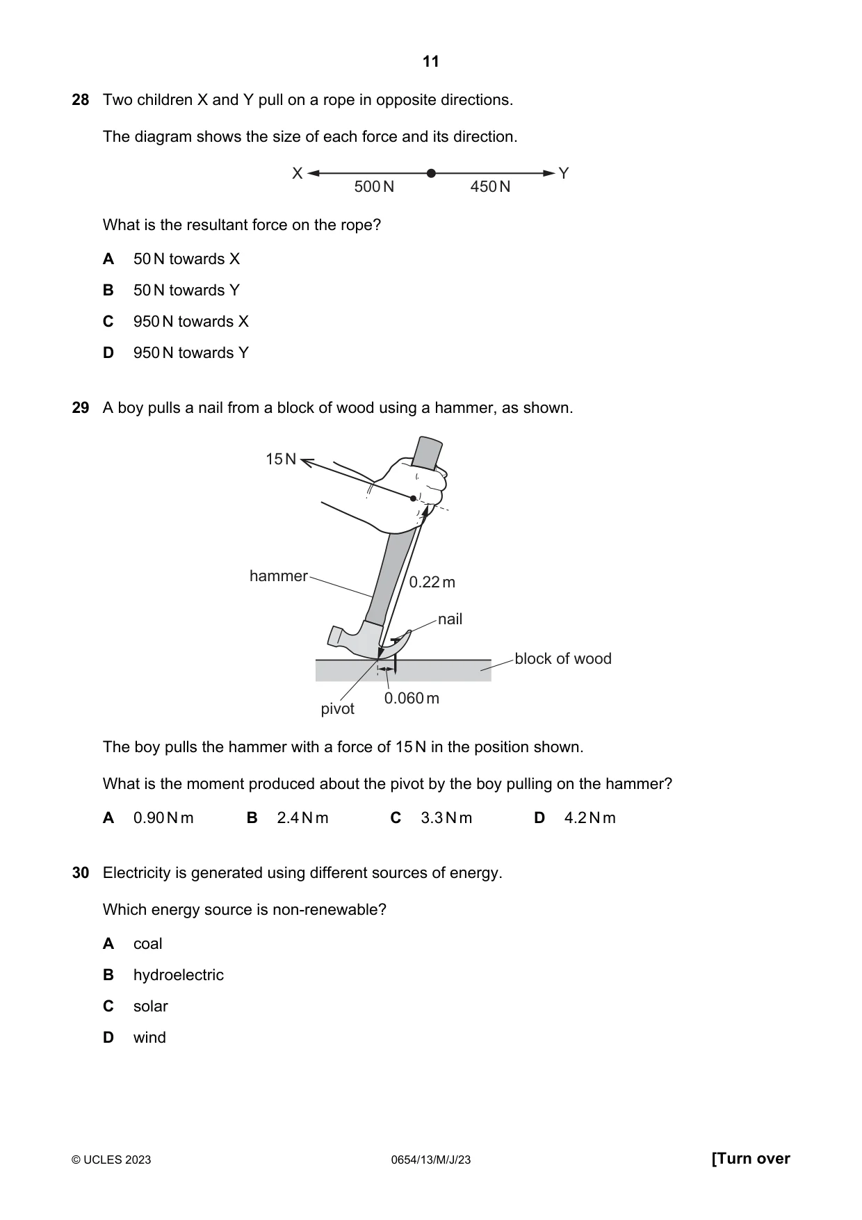 Cambridge IGCSE Sciences - Co-ordinated (Double) 0654 2023 May/June Paper 1 · Variant 3 question paper, page 11 of 16