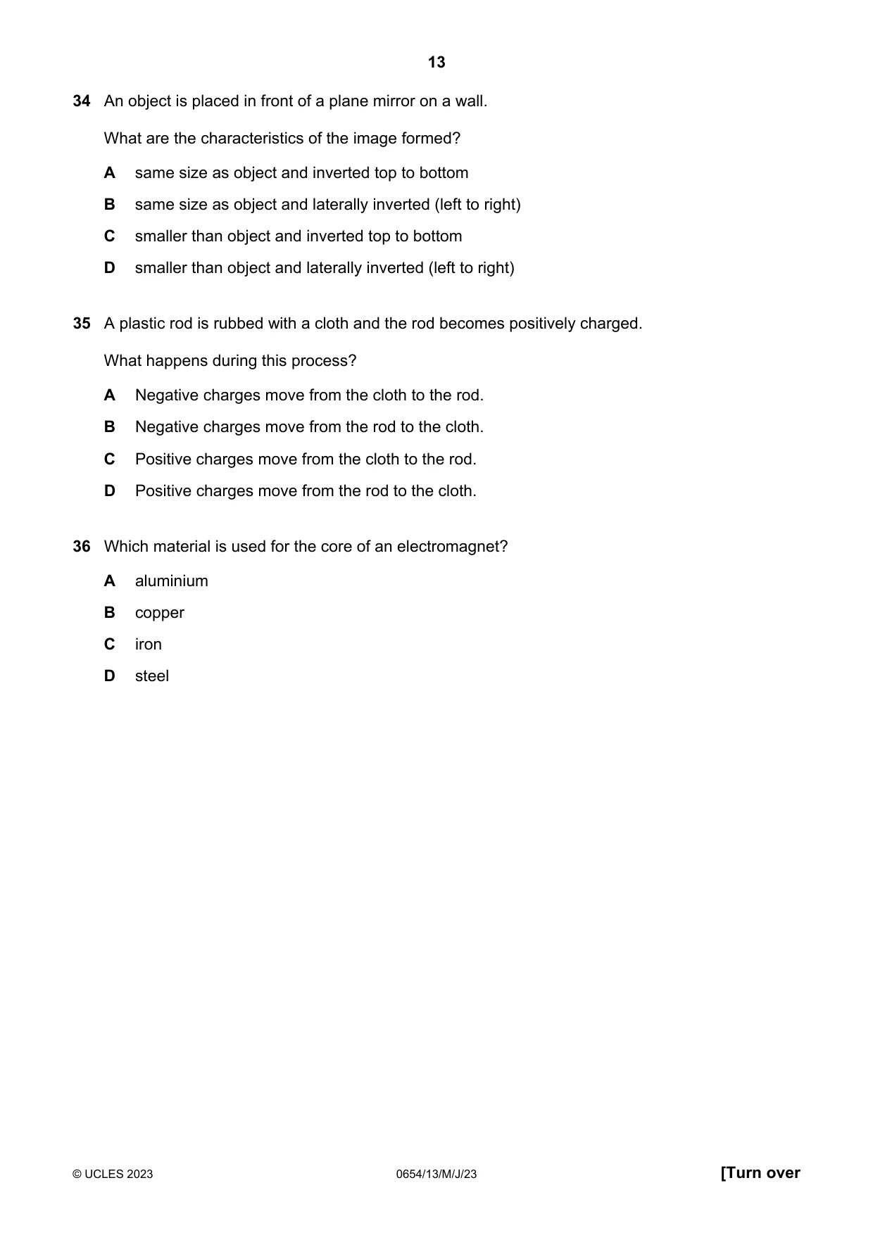 Cambridge IGCSE Sciences - Co-ordinated (Double) 0654 2023 May/June Paper 1 · Variant 3 question paper, page 13 of 16
