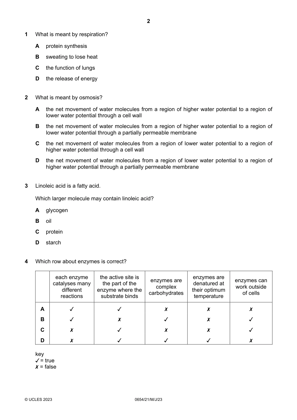 Cambridge IGCSE Sciences - Co-ordinated (Double) 0654 2023 May/June Paper 2 · Variant 1 question paper, page 2 of 16