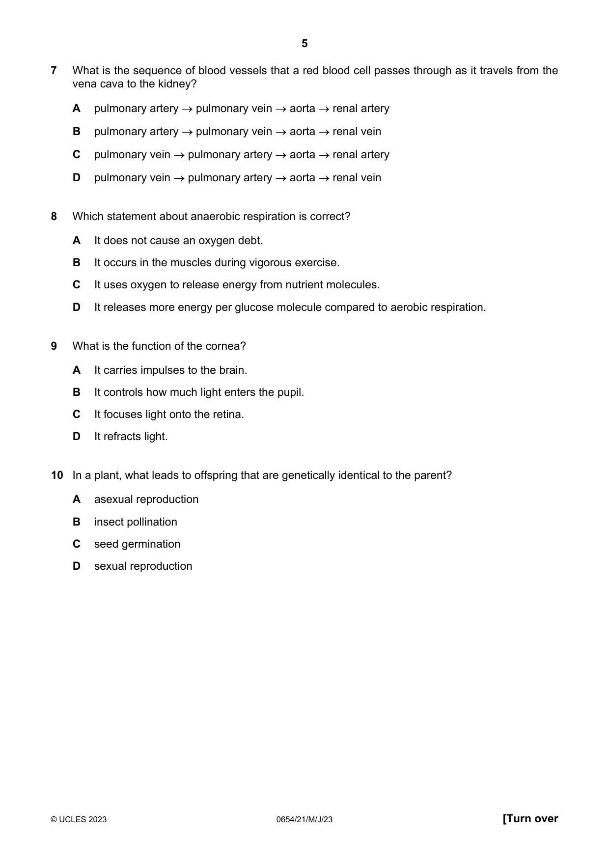 Cambridge IGCSE Sciences - Co-ordinated (Double) 0654 2023 May/June Paper 2 · Variant 1 question paper, page 5 of 16