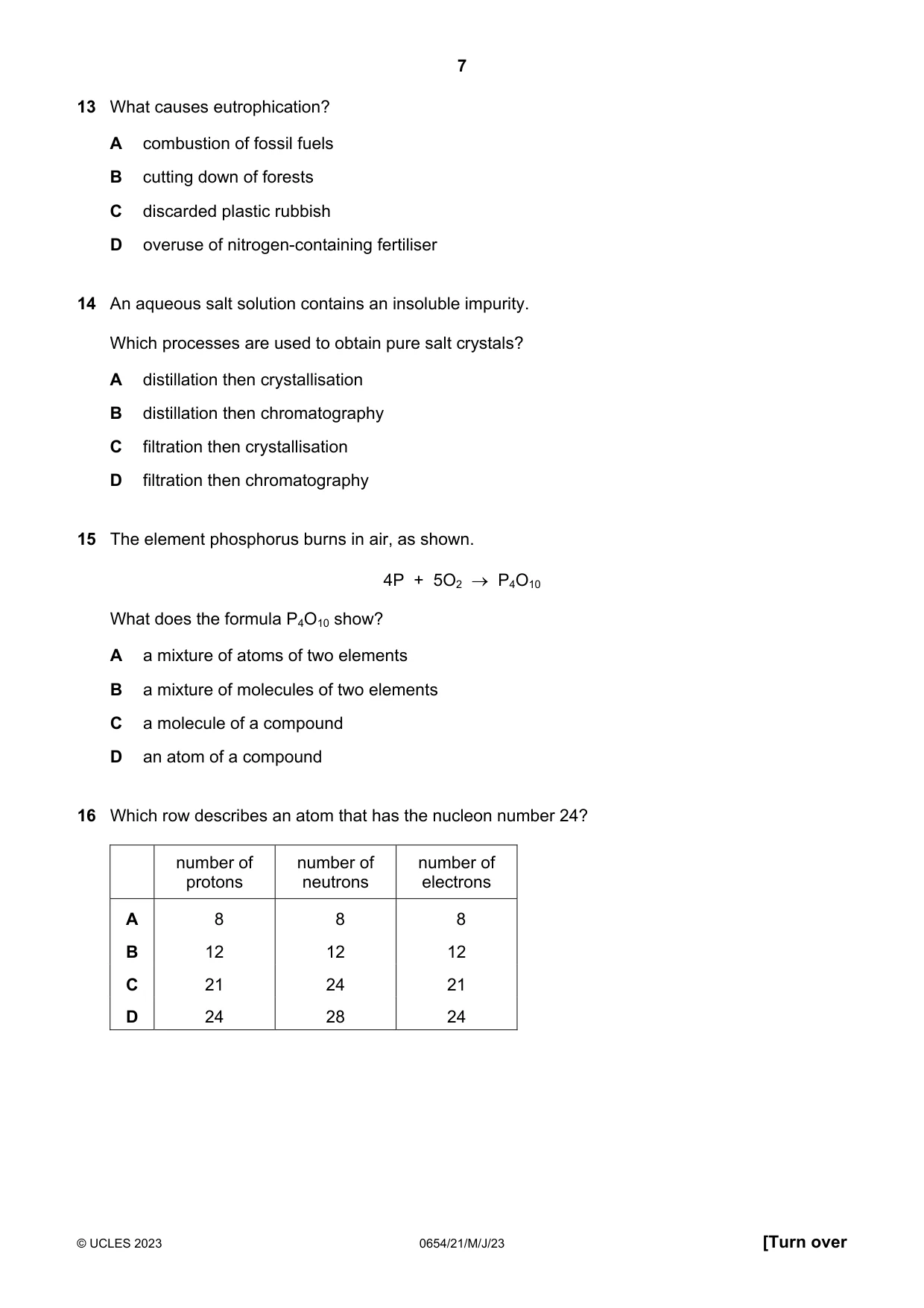 Cambridge IGCSE Sciences - Co-ordinated (Double) 0654 2023 May/June Paper 2 · Variant 1 question paper, page 7 of 16